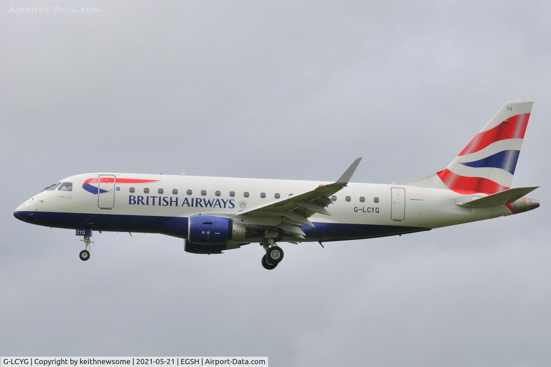 G-LCYG, 2009 Embraer 170STD (ERJ-170-100STD) C/N 17000300, Arriving at Norwich from Warsaw.