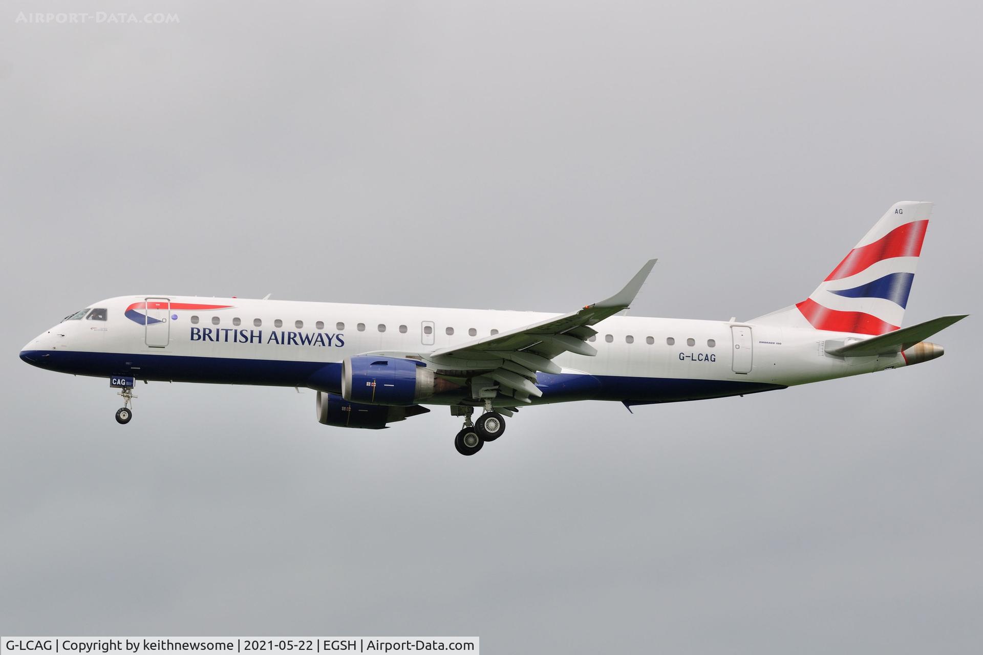 G-LCAG, 2012 Embraer ERJ 190-100 SR C/N 19000560, Arriving at Norwich from Warsaw.