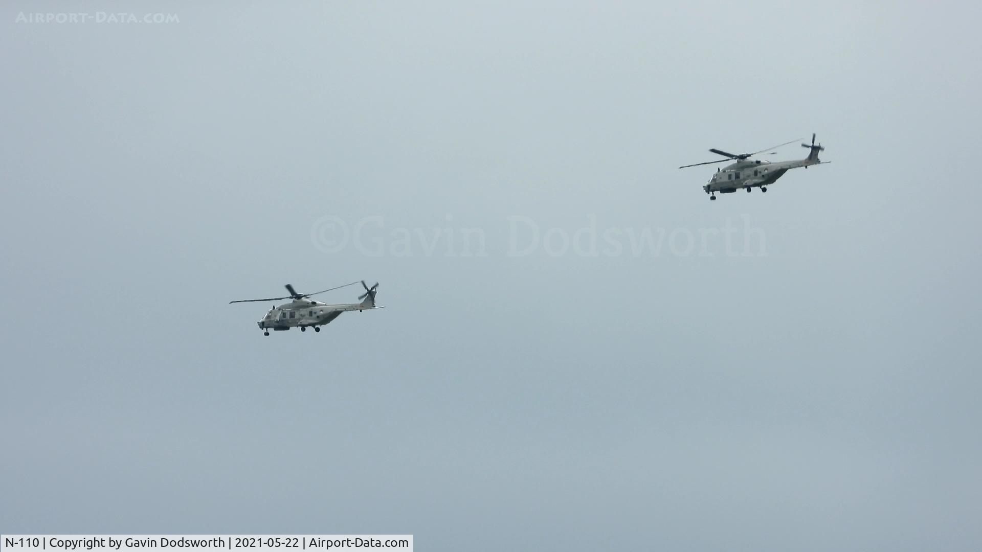 N-110, NHI NH-90 NFH Caiman C/N 1110, N-110 (left) and N-195 (right) inbound to Teesside Airport for fuel on Saturday 22nd May 2021 before departing onwards to Den Helder.