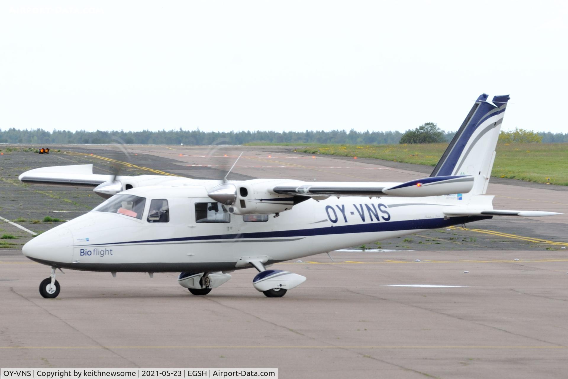 OY-VNS, 2020 Vulcanair P-68C C/N 511/C, Arriving at Norwich for fuel.