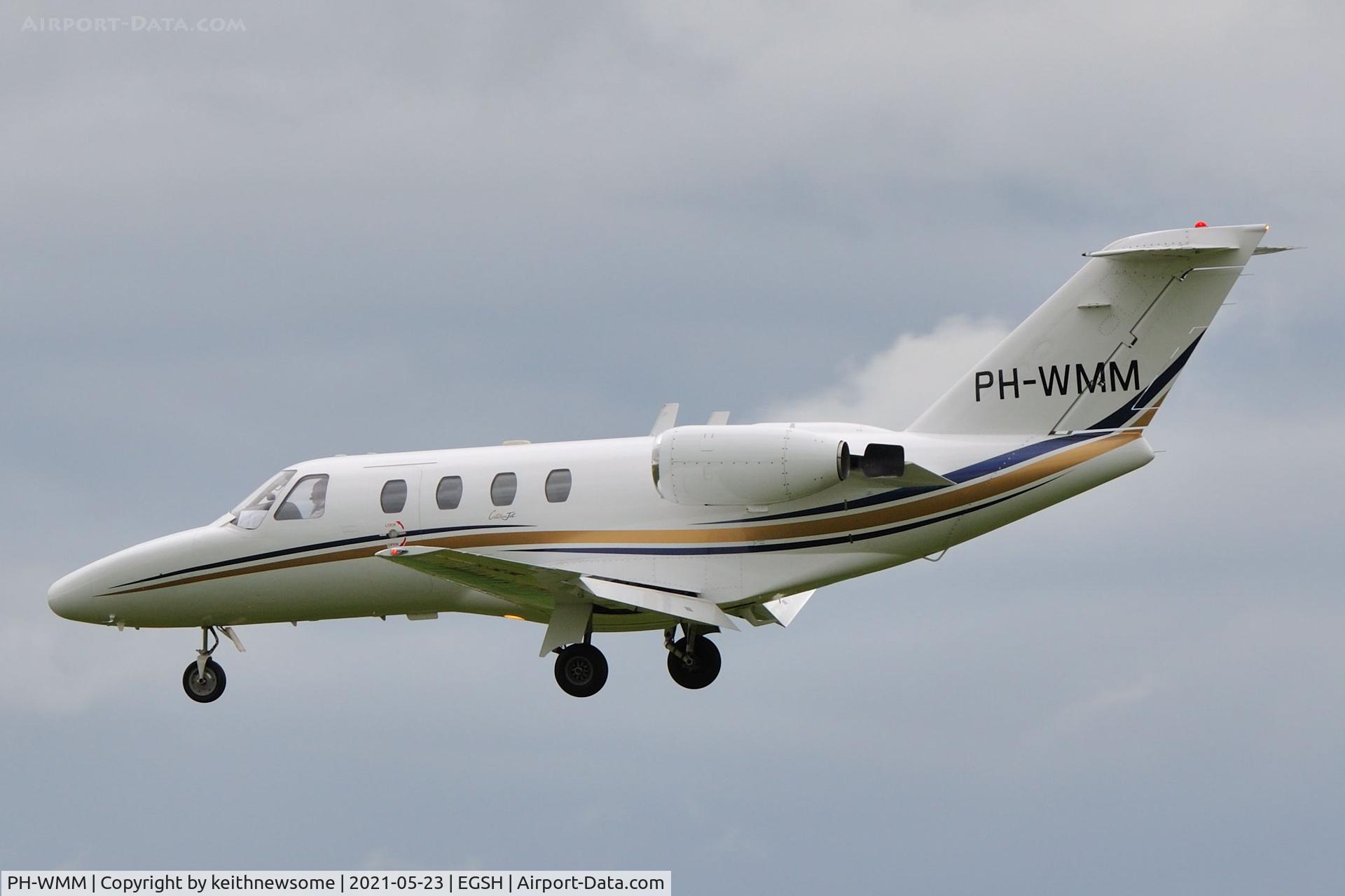 PH-WMM, 1996 Cessna 525 CitationJet CJ1 C/N 525-0118, Arriving at Norwich from Rotterdam.