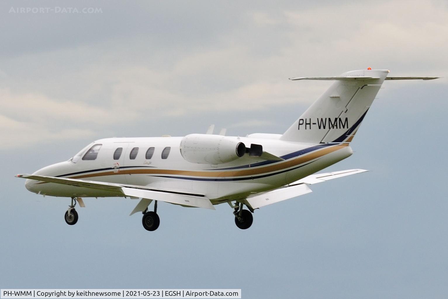 PH-WMM, 1996 Cessna 525 CitationJet CJ1 C/N 525-0118, Arriving at Norwich from Rotterdam.