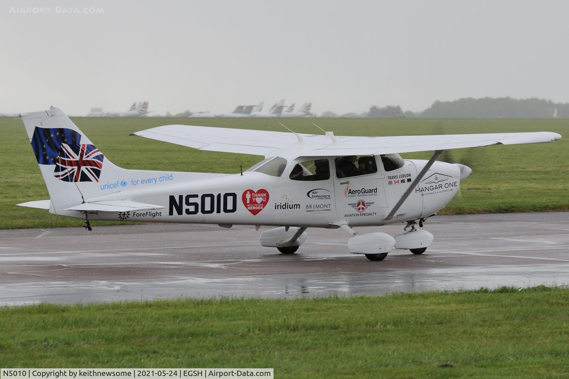N5010, 2001 Cessna 172R C/N 17281009, Travis Ludlow's aircraft visited Norwich today, in a few days he will attempt the youngest, 18 years old, solo flight around the world ! Best of luck !