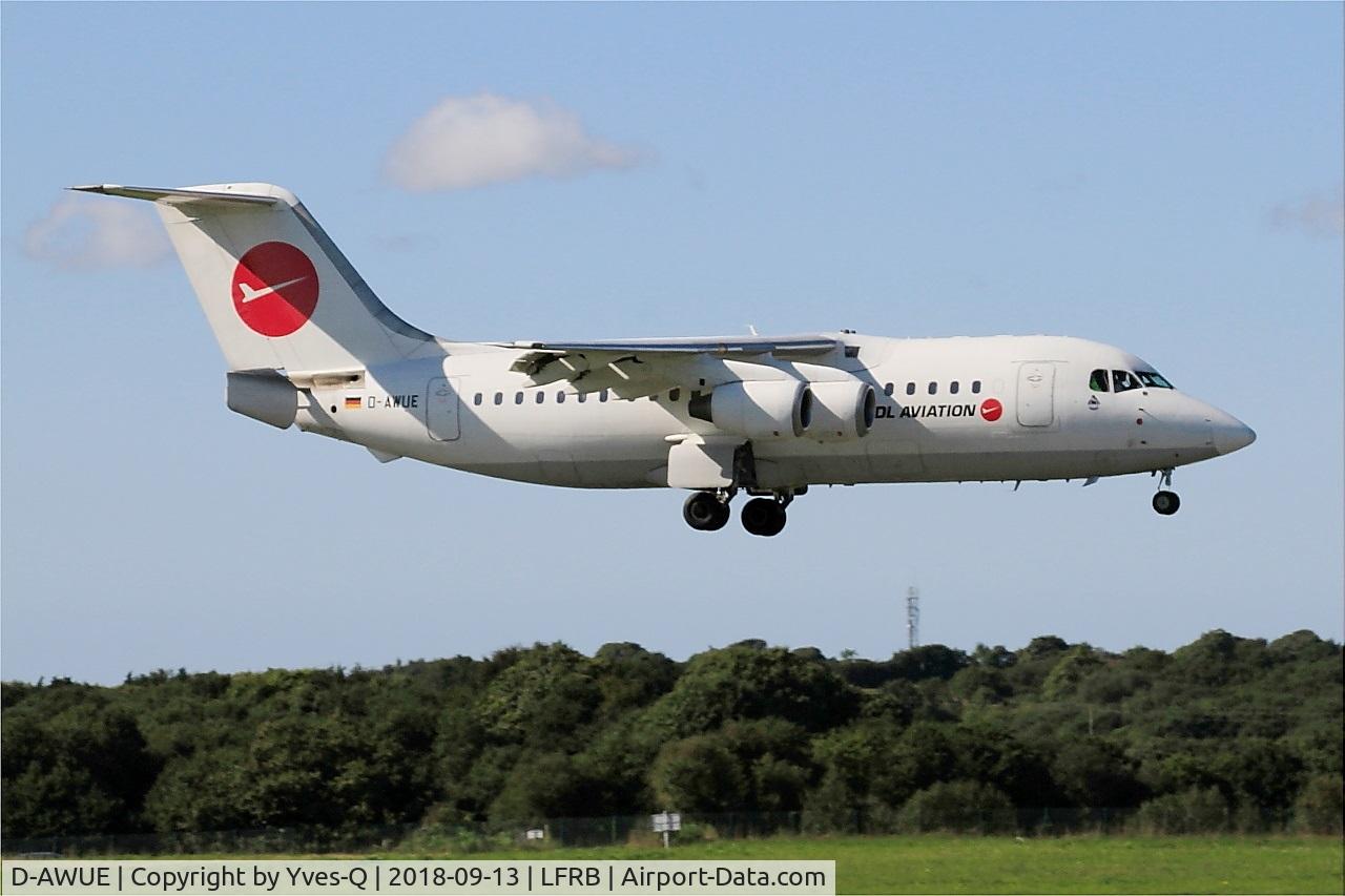 D-AWUE, 1986 British Aerospace BAe.146-200 C/N E2050, British Aerospace BAe.146-200, On final rwy 07R, Brest-Bretagne airport (LFRB-BES)