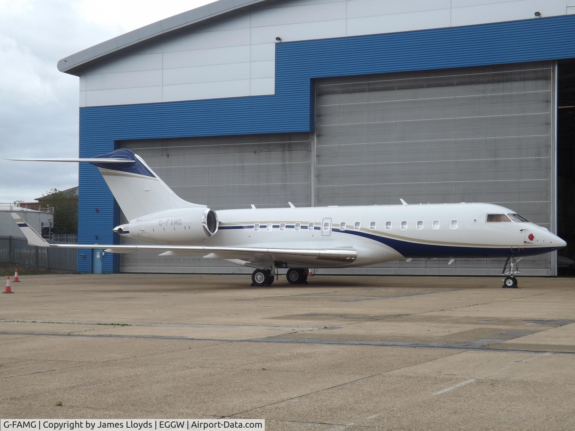 G-FAMG, 2014 Bombardier BD-700-1A10 Global Express C/N 9658, Parked up at Luton Airport.