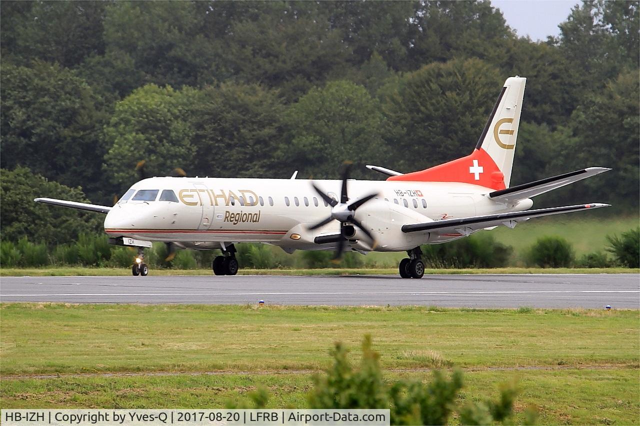 HB-IZH, 1994 Saab 2000 C/N 2000-011, Saab 2000, Lining up rwy 25L, Brest-Bretagne airport (LFRB-BES)