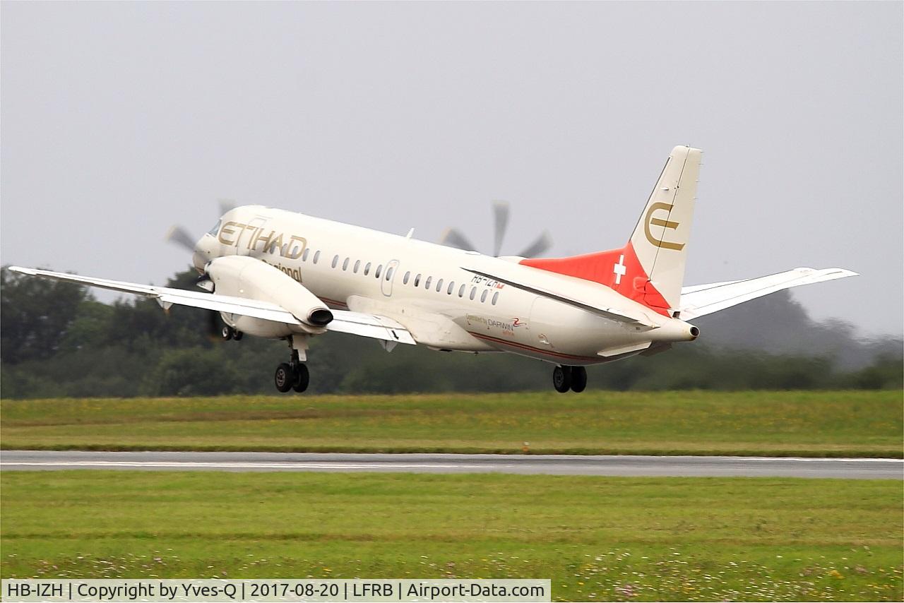HB-IZH, 1994 Saab 2000 C/N 2000-011, Saab 2000, Take off rwy 25L, Brest-Bretagne airport (LFRB-BES)