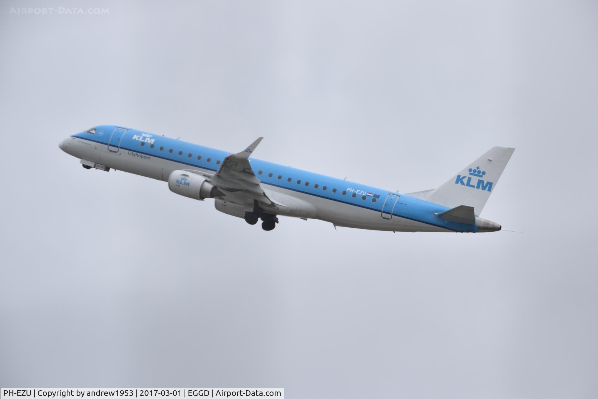 PH-EZU, 2012 Embraer 190LR (ERJ-190-100LR) C/N 19000522, PH-EZU taking off from Bristol Airport.