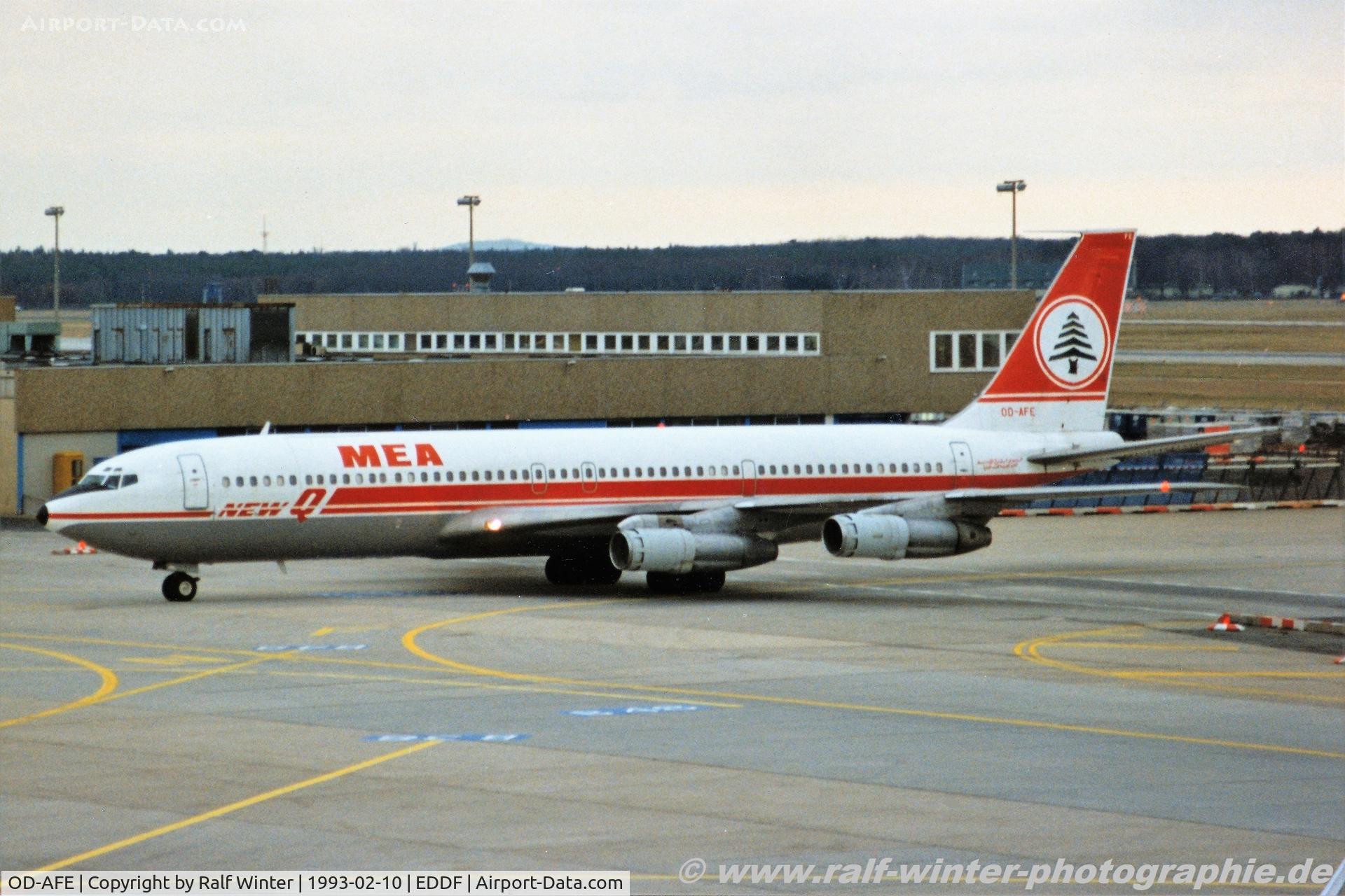 OD-AFE, 1969 Boeing 707-3B4C C/N 20260, Boeing 707-3B4C - ME MEA Middle East Airlines - 20260 - OD-AFE - 02.1993 - FRA
