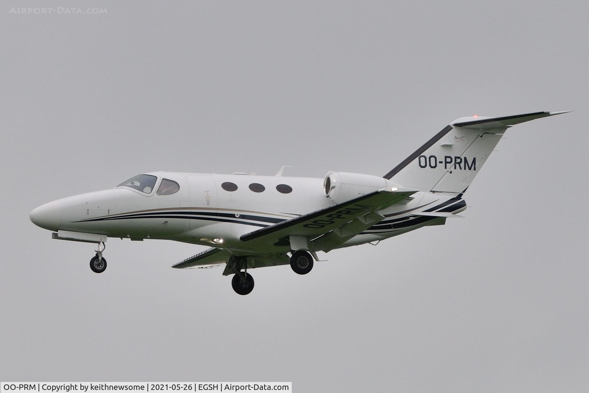 OO-PRM, 2008 Cessna 510 Citation Mustang Citation Mustang C/N 510-0125, Arriving at Norwich from Amsterdam.
