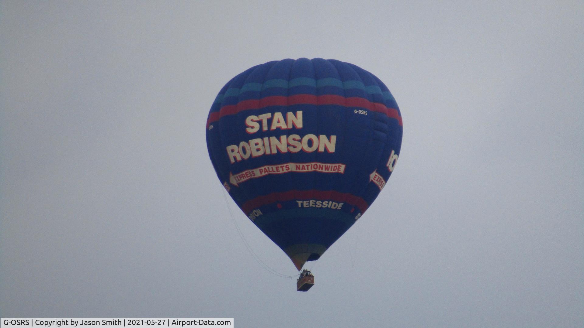 G-OSRS, 2013 Cameron Balloons A-375 C/N 11730, Photographed over a residential area in Meir, Stoke-on-Trent during a mid-level flight.