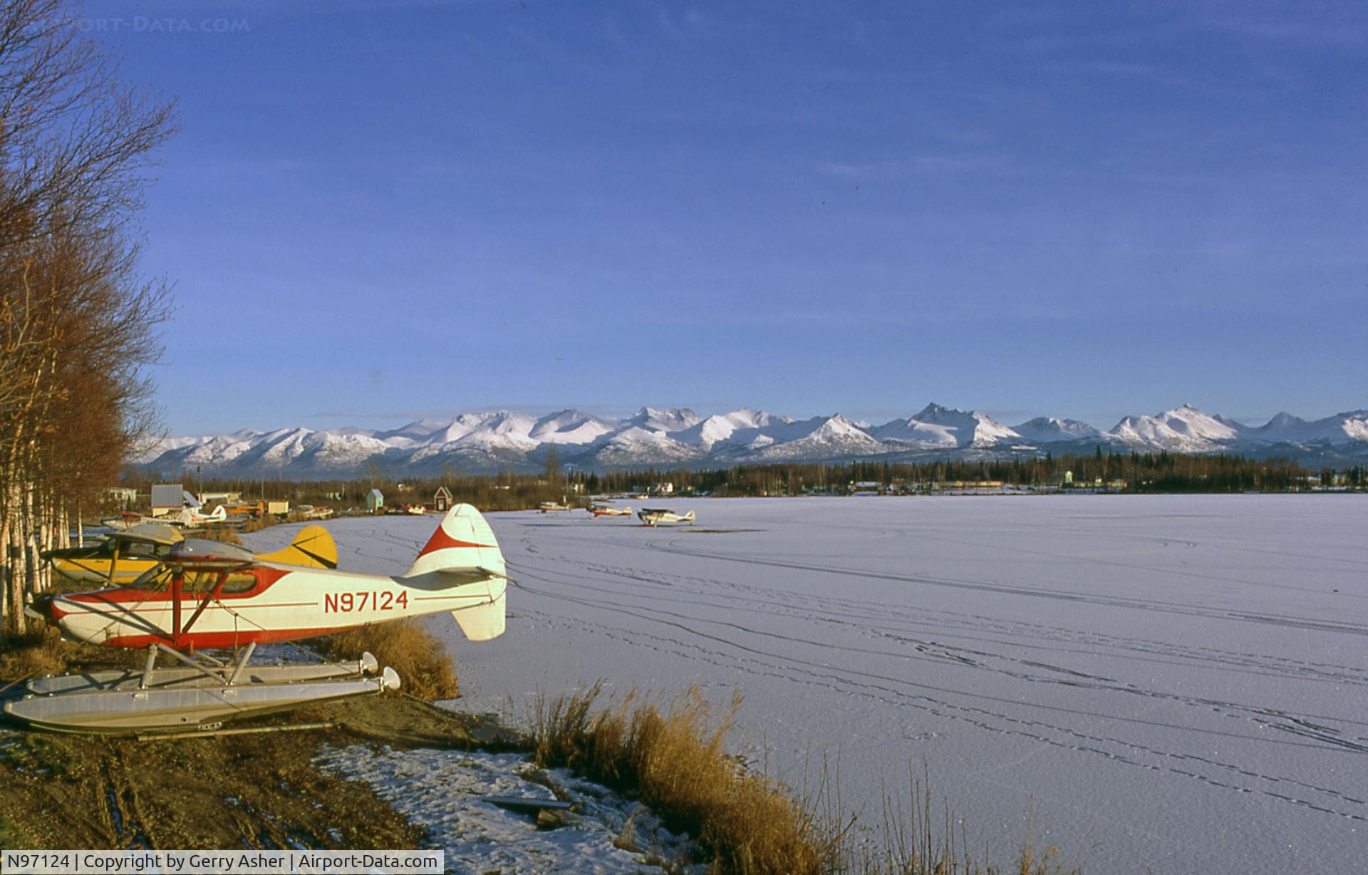N97124, 1946 Stinson 108-2 Voyager C/N 108-1124, Near Anchorage, AK; exact location & date unknown. Jerry Eldridge collection.