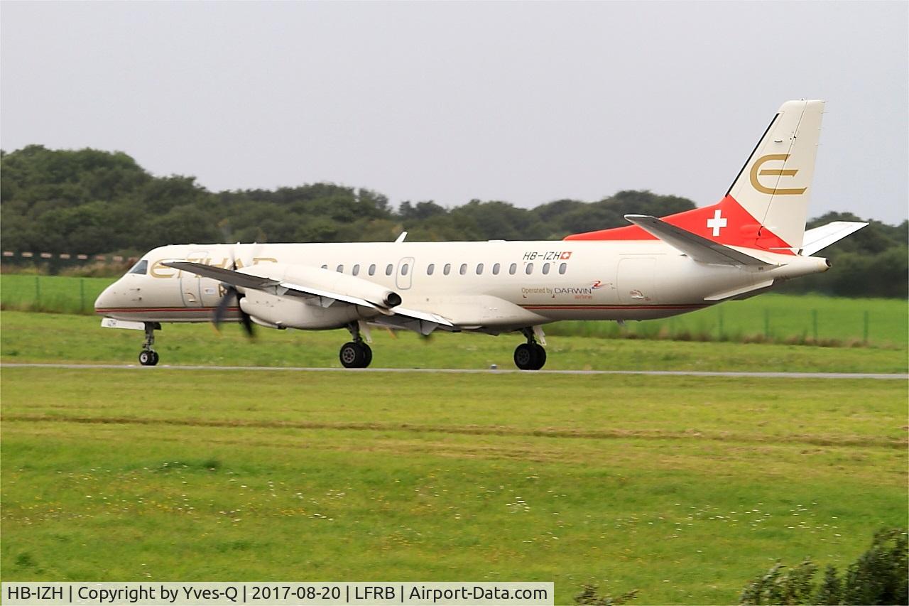 HB-IZH, 1994 Saab 2000 C/N 2000-011, Saab 2000, Take off run rwy 25L, Brest-Bretagne airport (LFRB-BES)