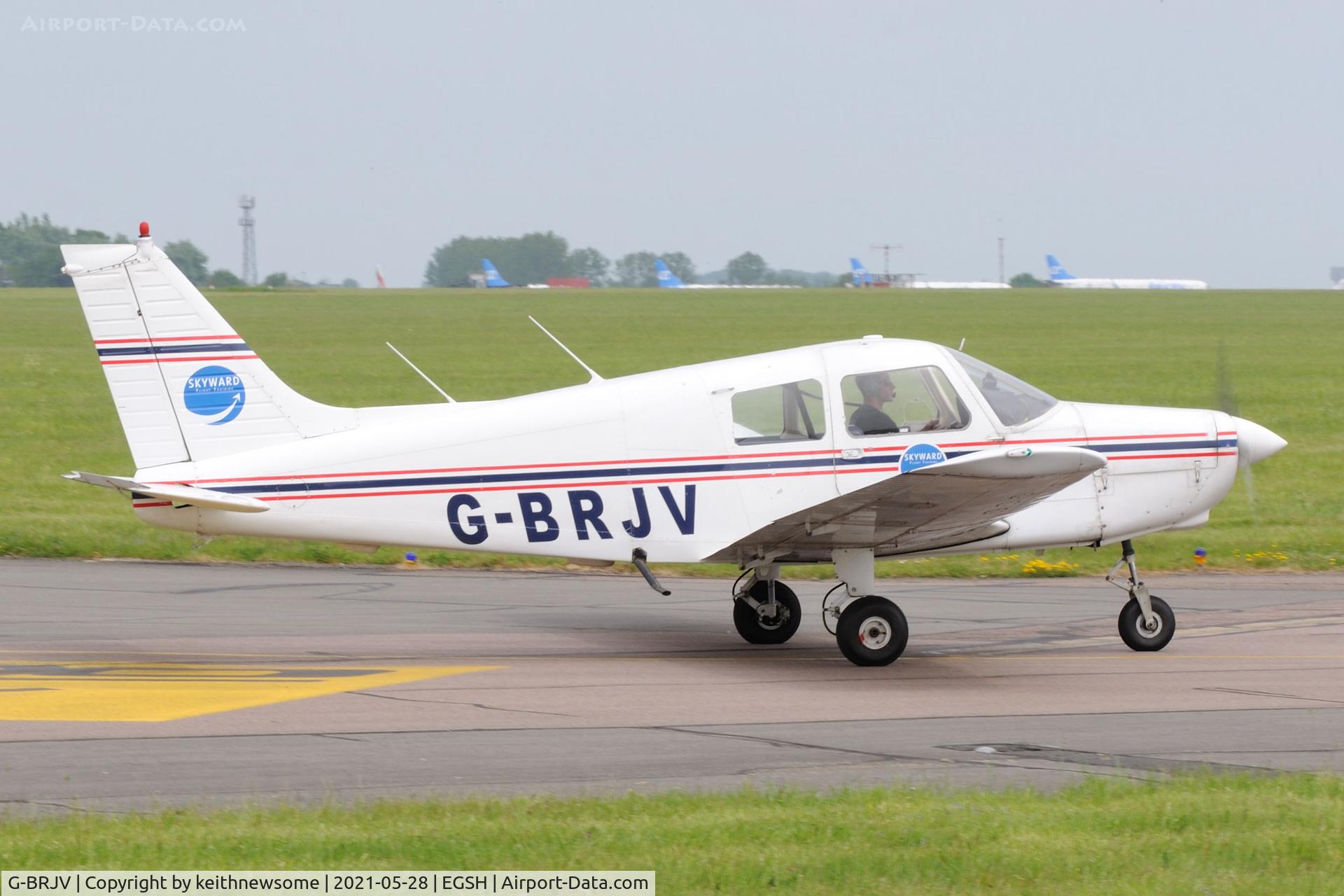 G-BRJV, 1988 Piper PA-28-161 Cadet C/N 28-41167, Leaving Norwich.