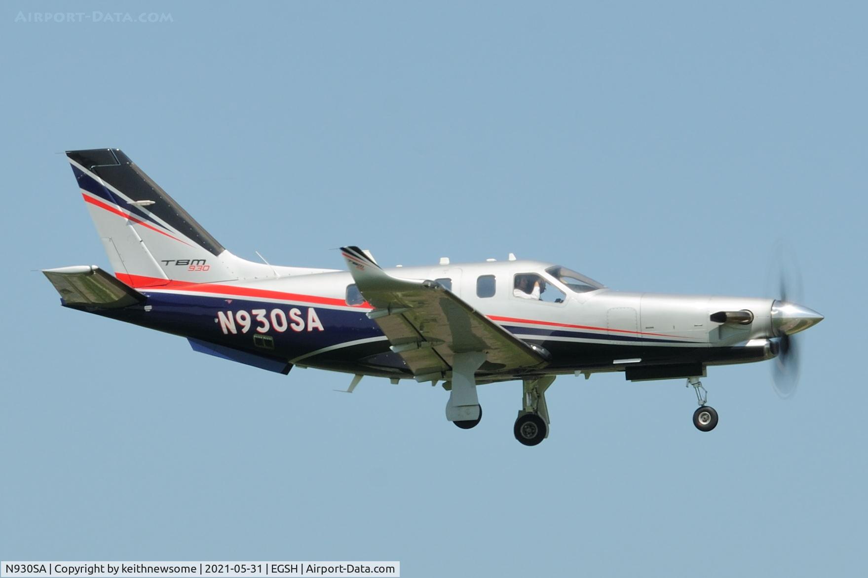 N930SA, 2018 Daher TBM-930 C/N 1241, Arriving at Norwich from Jersey.