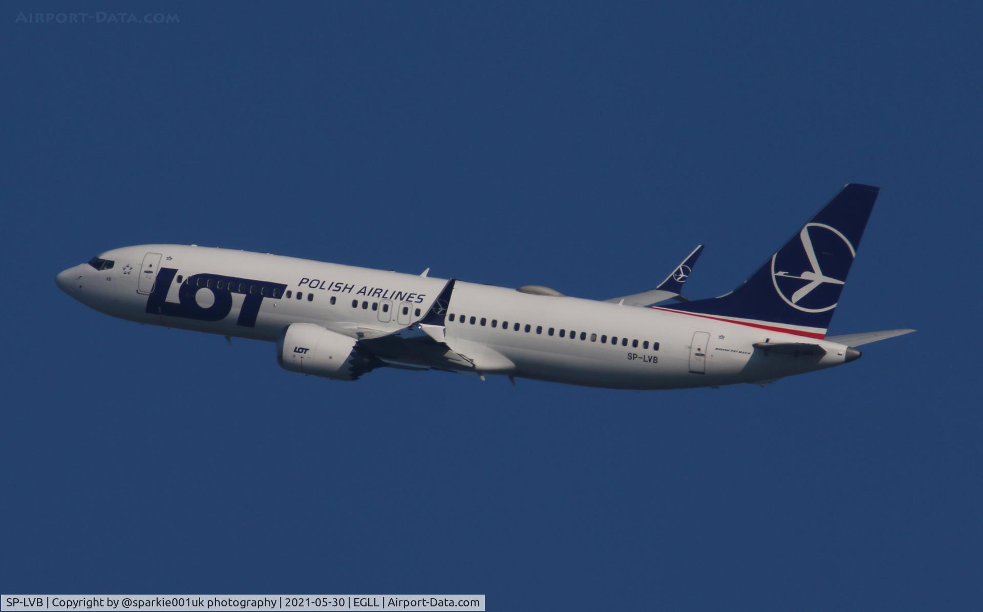 SP-LVB, 2017 Boeing 737-8 MAX C/N 64068, Seen departing LHR