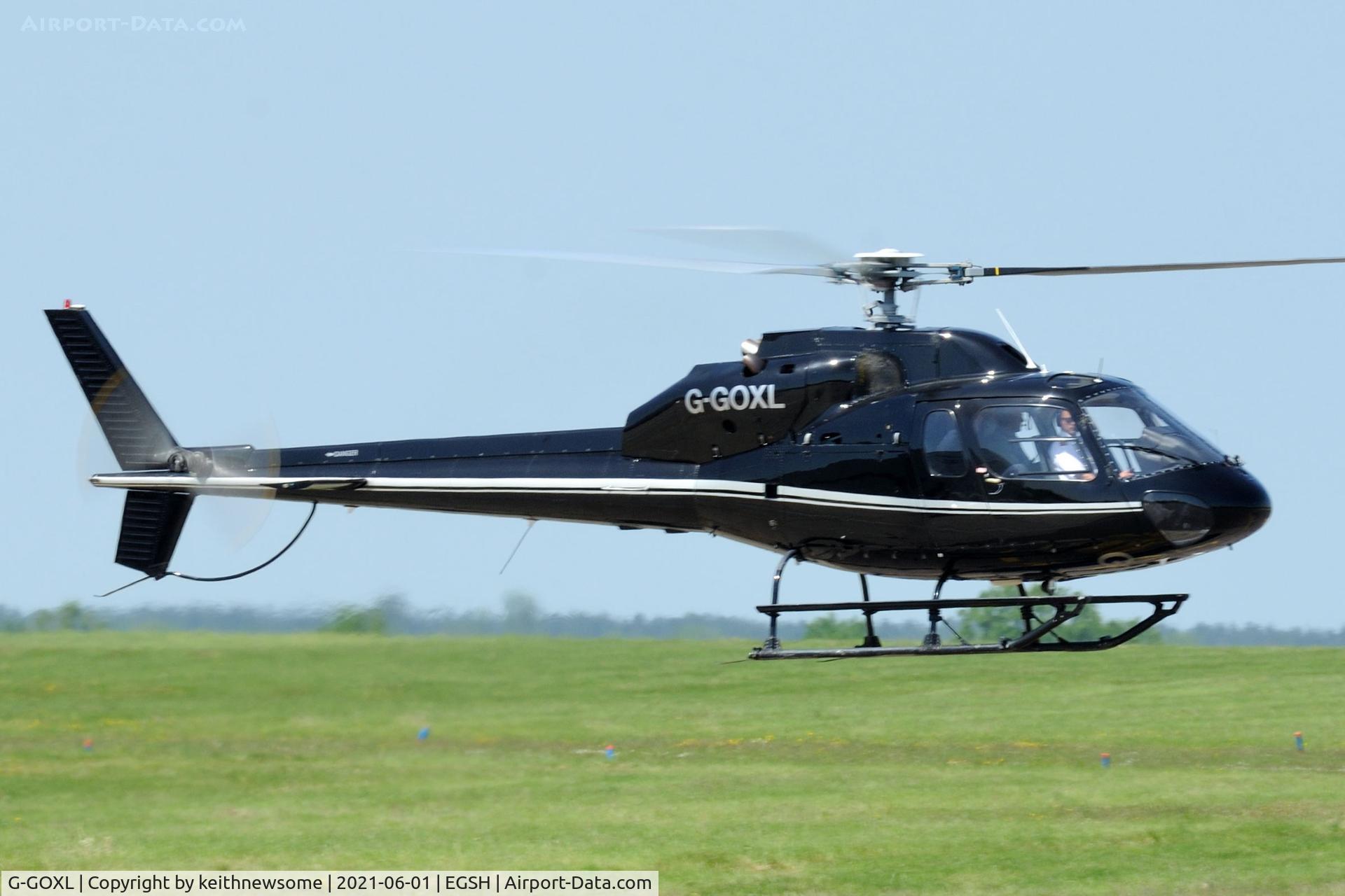 G-GOXL, 1982 Aerospatiale AS-355F-2 Ecureuil 2 C/N 5193, Leaving Norwich.