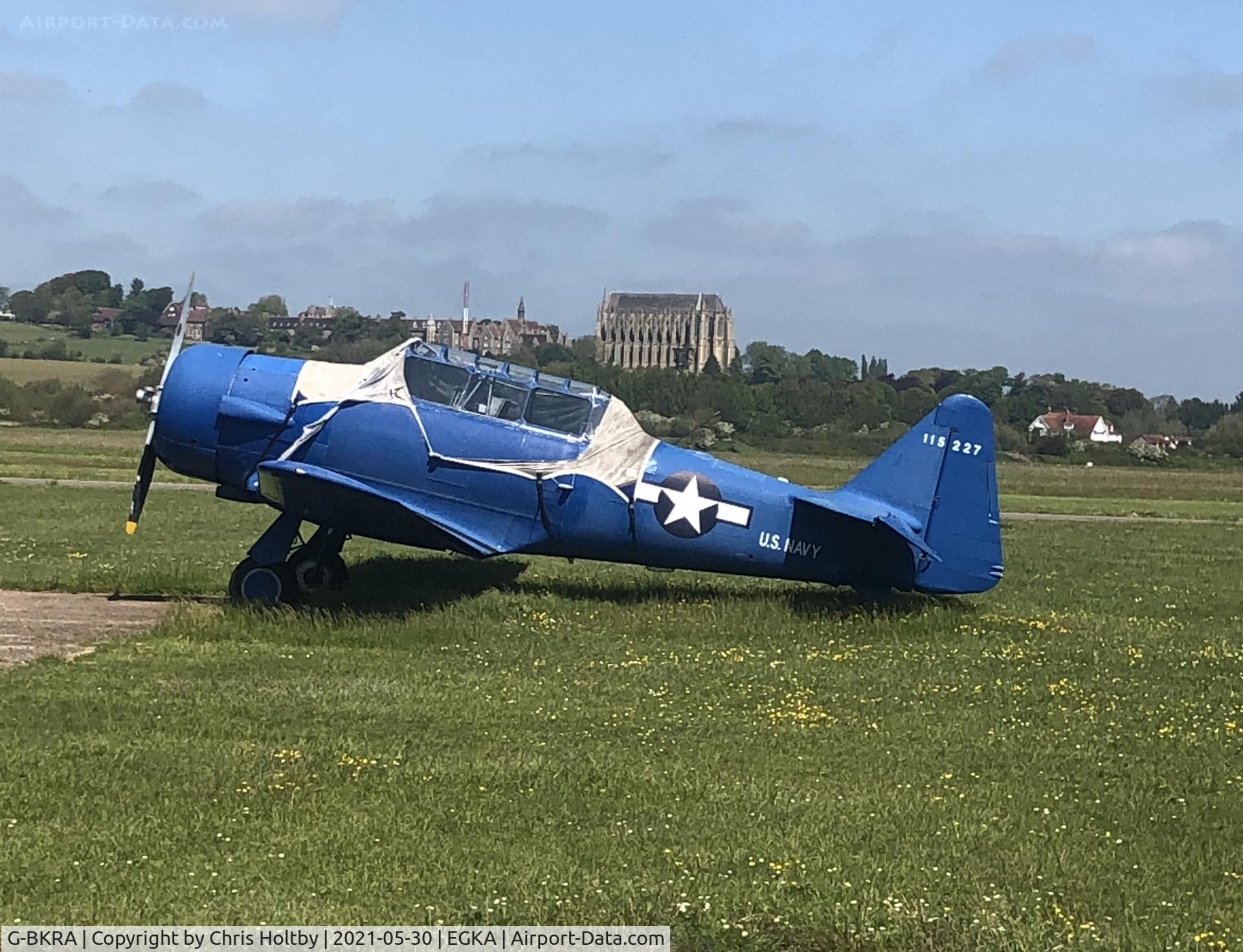 G-BKRA, 1951 North American T-6G Texan C/N 188-90, Still parked at Shoreham Airport. Not flown recently by the looks of her.