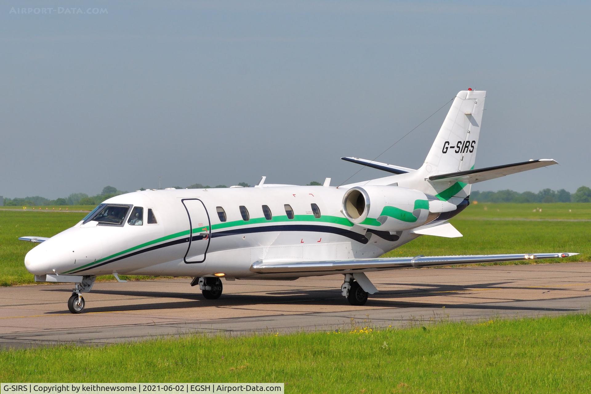 G-SIRS, 2001 Cessna 560XL Citation Excel C/N 560-5185, Arriving at Norwich from Ibiza.
