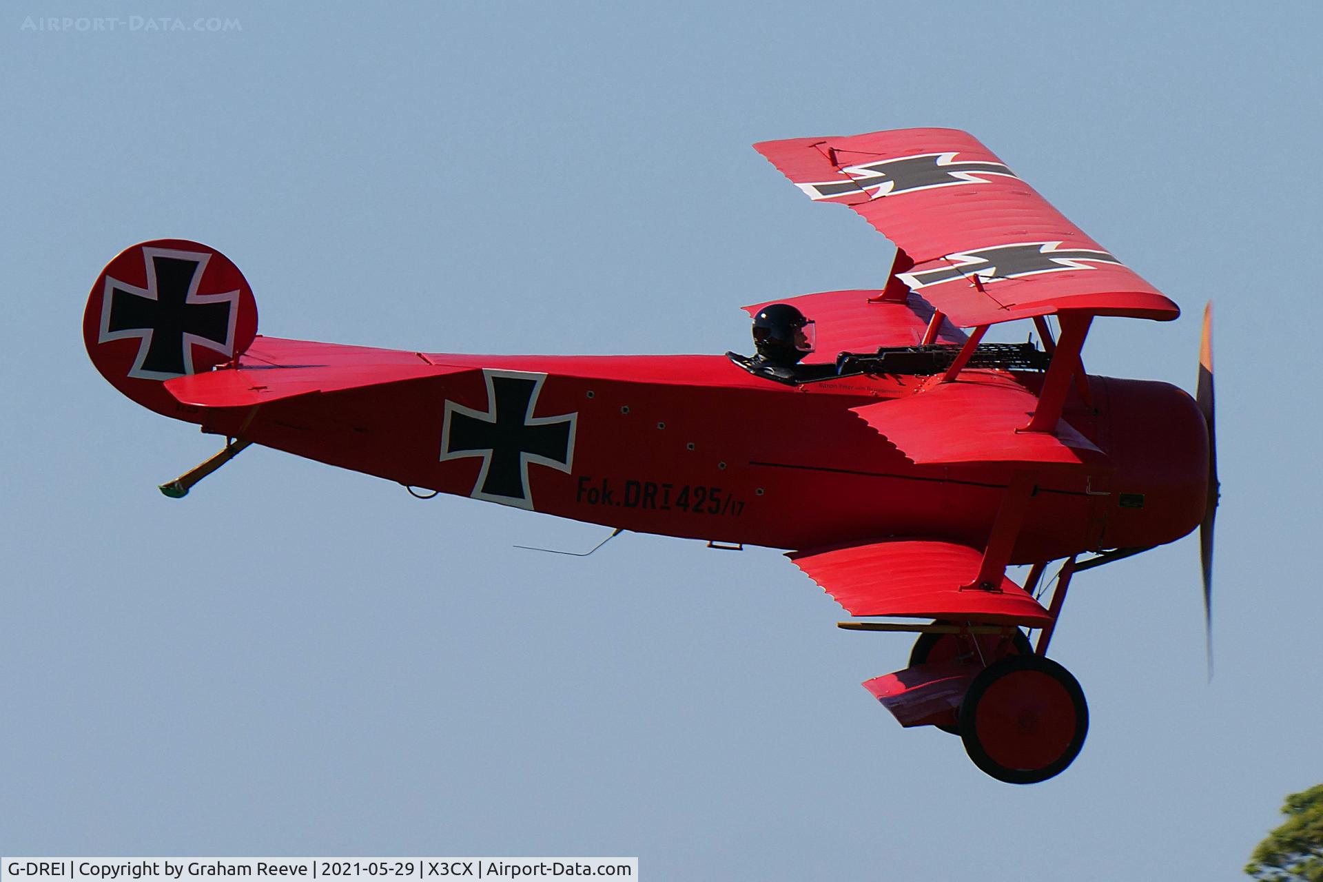G-DREI, 2011 Fokker Dr.1 Triplane Replica C/N LAA 238-14848, On approach to Northrepps.