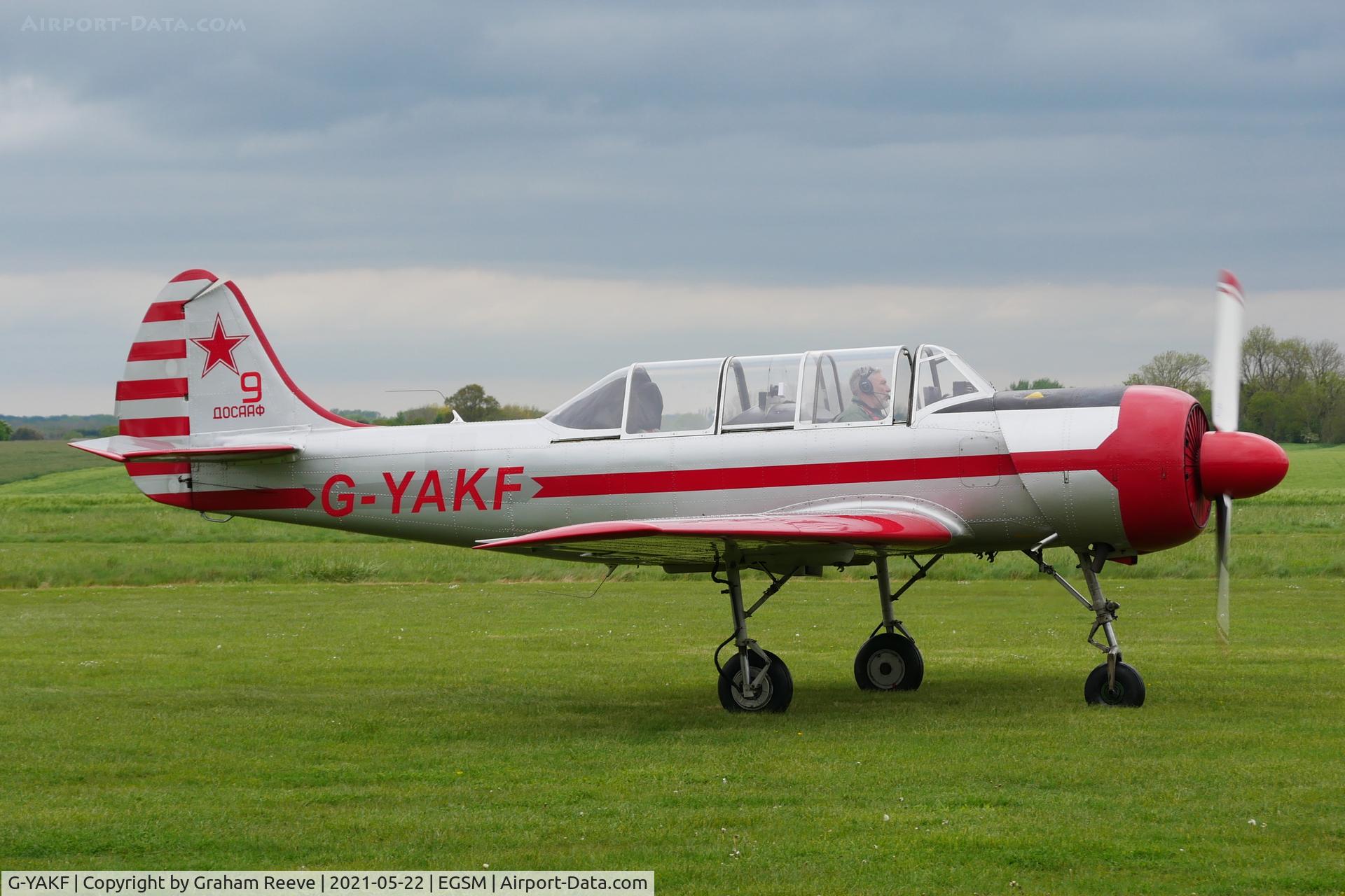 G-YAKF, 1991 Yakovlev (Aerostar) Yak-52 C/N 9111205, Parked at Beccles.