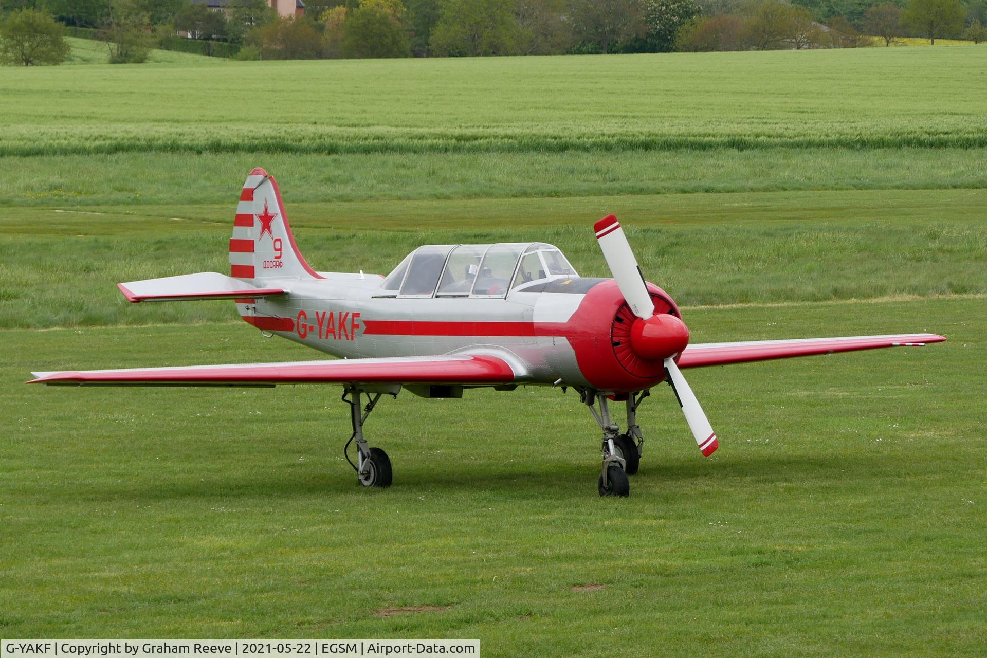 G-YAKF, 1991 Yakovlev (Aerostar) Yak-52 C/N 9111205, Parked at Beccles.