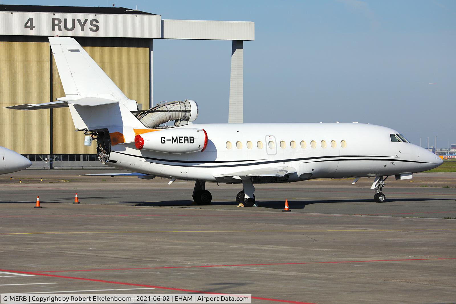 G-MERB, 1993 Dassault Falcon 900B C/N 120, Undergoing maintenance at Amsterdam Airport
