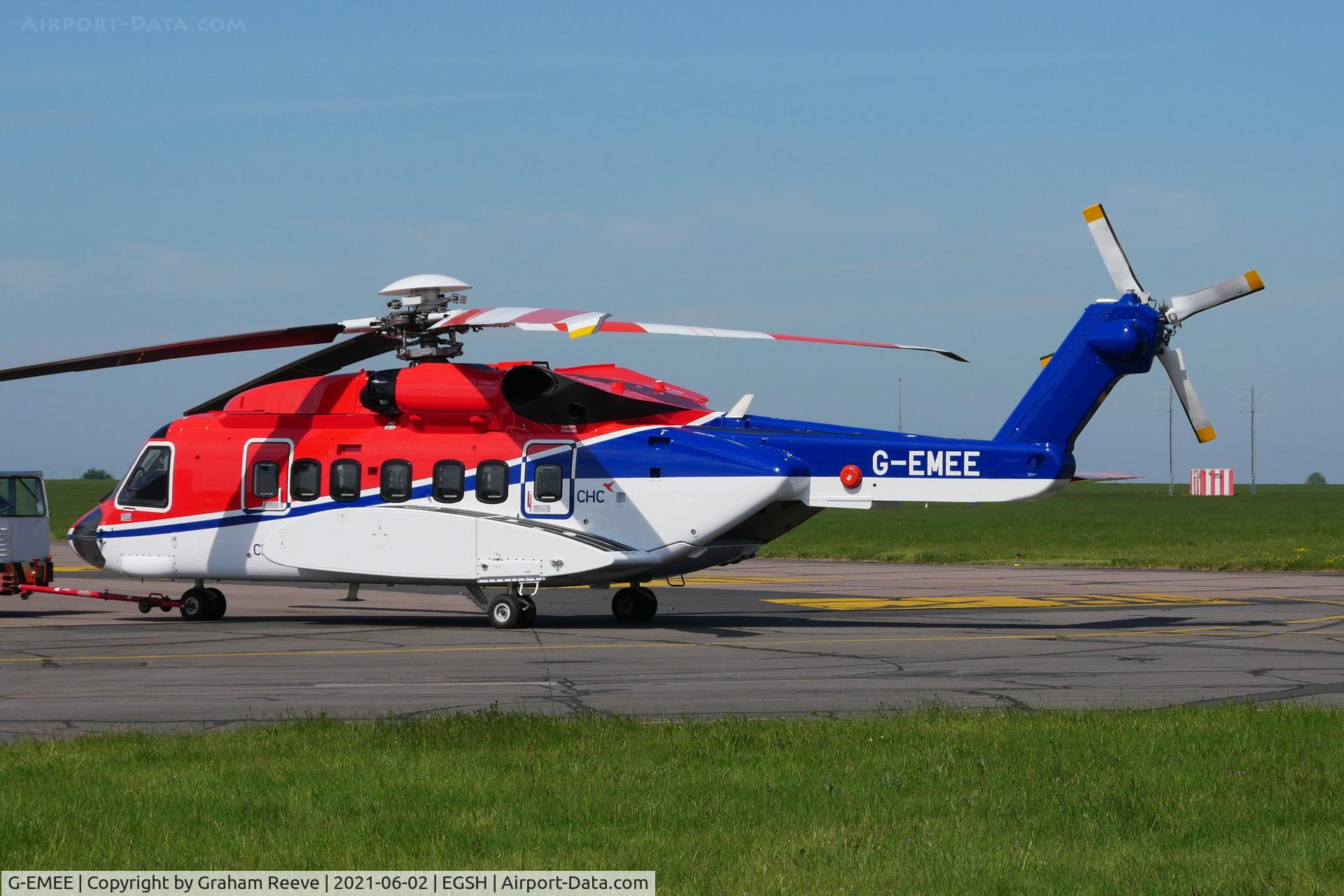 G-EMEE, 2011 Sirkorsky S-92A C/N 920158, Under tow at Norwich.