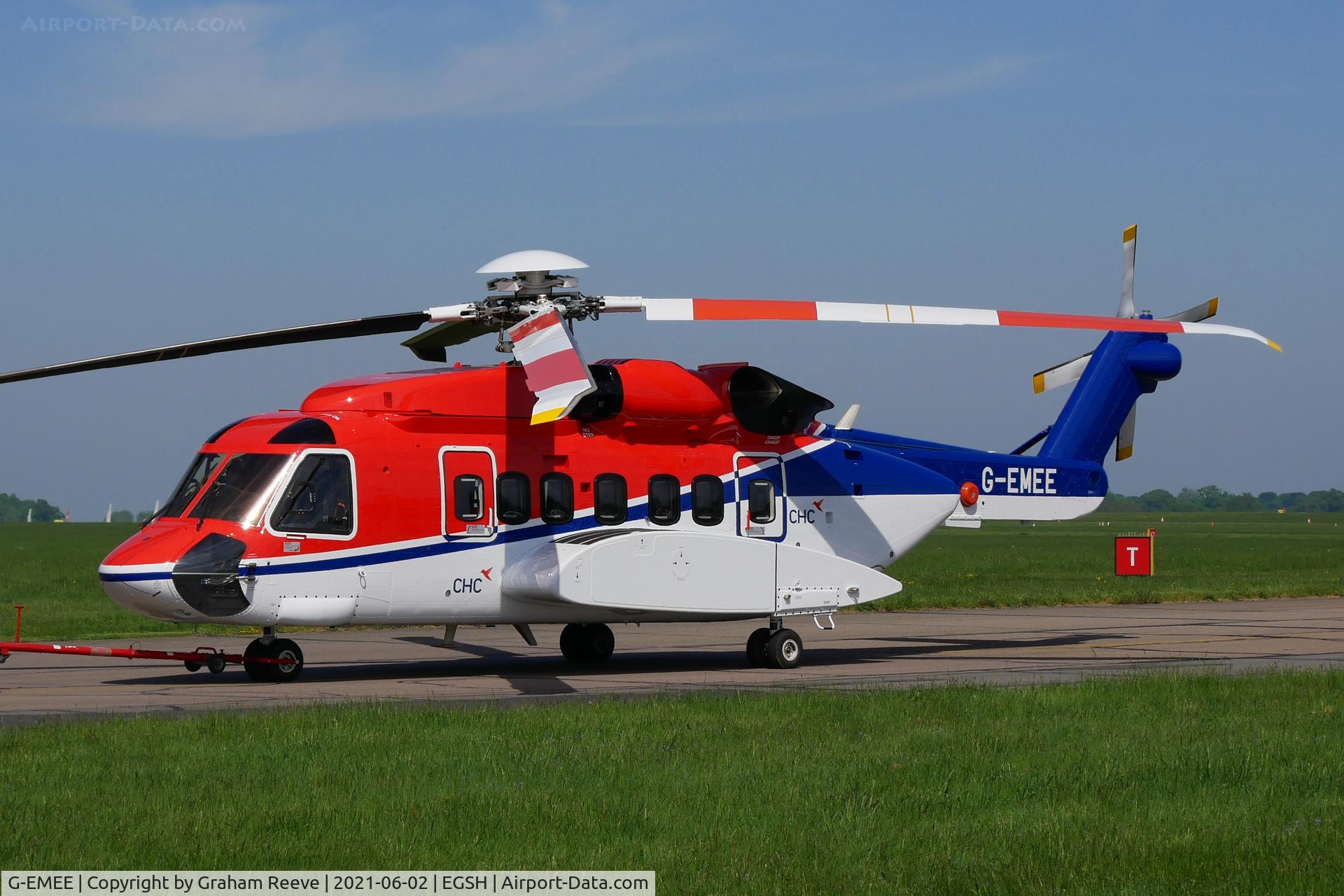 G-EMEE, 2011 Sirkorsky S-92A C/N 920158, Under tow at Norwich.