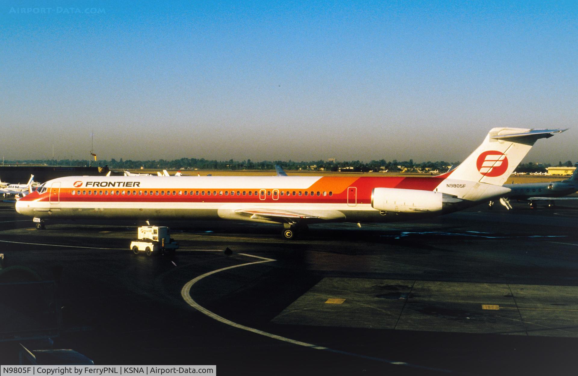 N9805F, 1982 McDonnell Douglas MD-82 C/N 49102, Frontier MD-82 starting its day in SNA