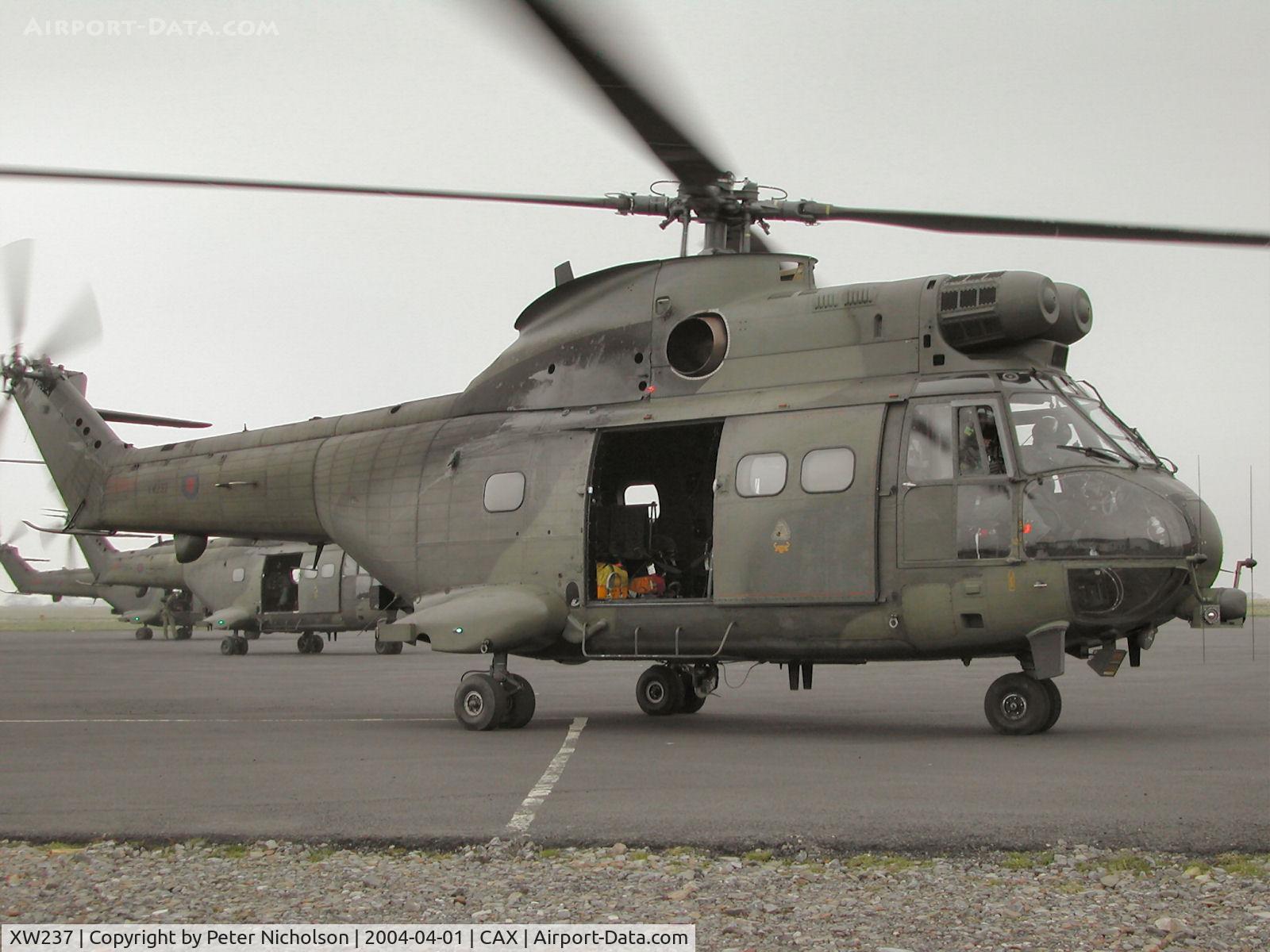 XW237, 1972 Westland Puma HC.1 C/N 1218, Puma HC.1, callsign Warlock 1, of 33 Squadron seen on a visit to Carlisle in the Spring of 2004.