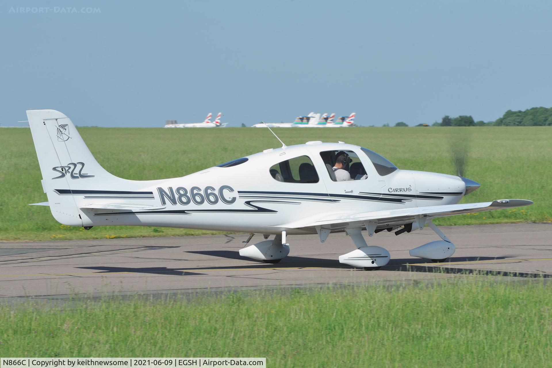 N866C, 2002 Cirrus SR22 C/N 0397, Leaving Norwich for Fairoaks.