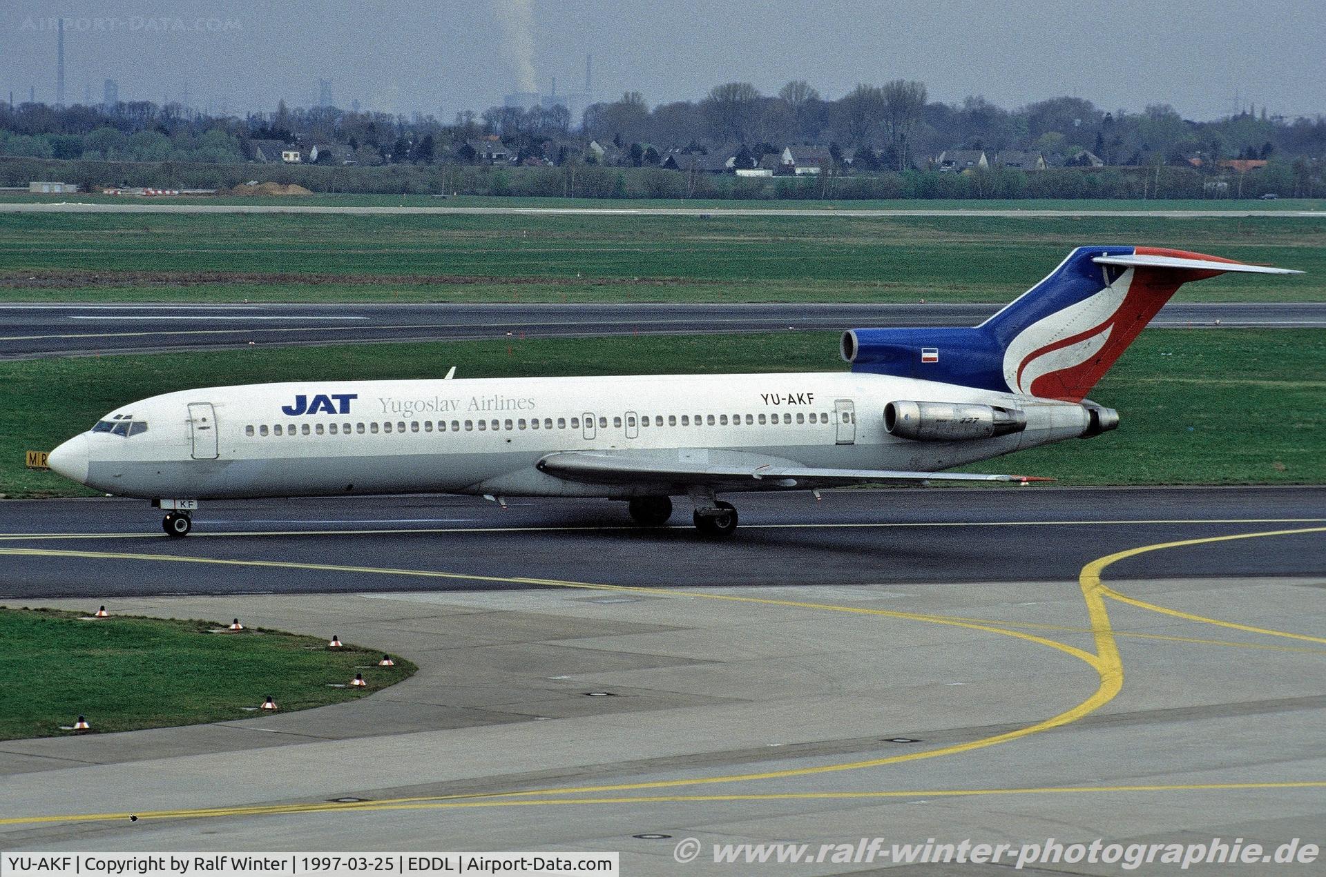 YU-AKF, 1974 Boeing 727-2H9 C/N 21038, Boeing 727-2H9 - JU JAT JAT Yugoslav Airlines - 21038 - YU-AKF - 25.03.1997 - DUS