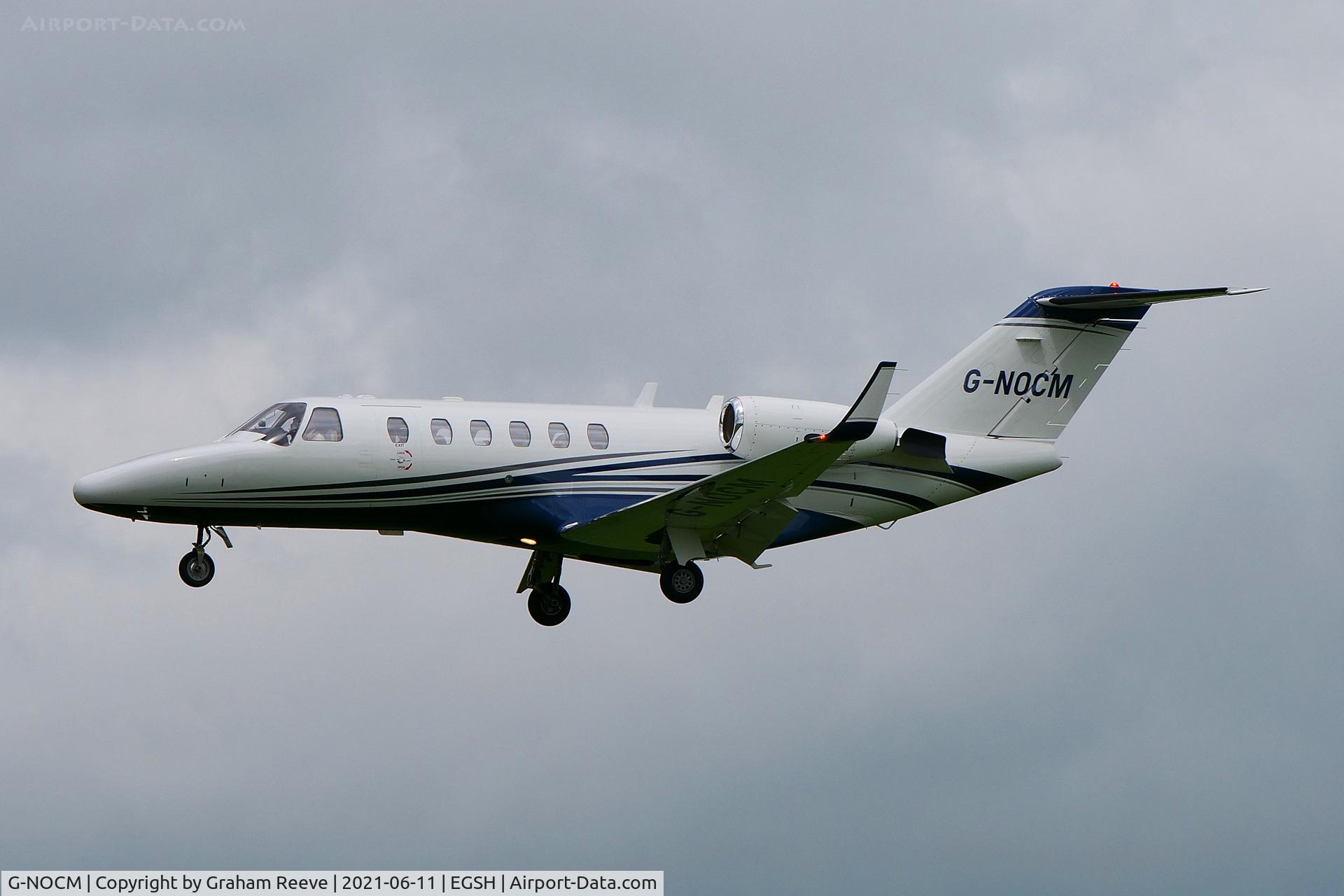 G-NOCM, 2005 Cessna 525A CitationJet CJ2 C/N 525A-0239, Landing at Norwich.