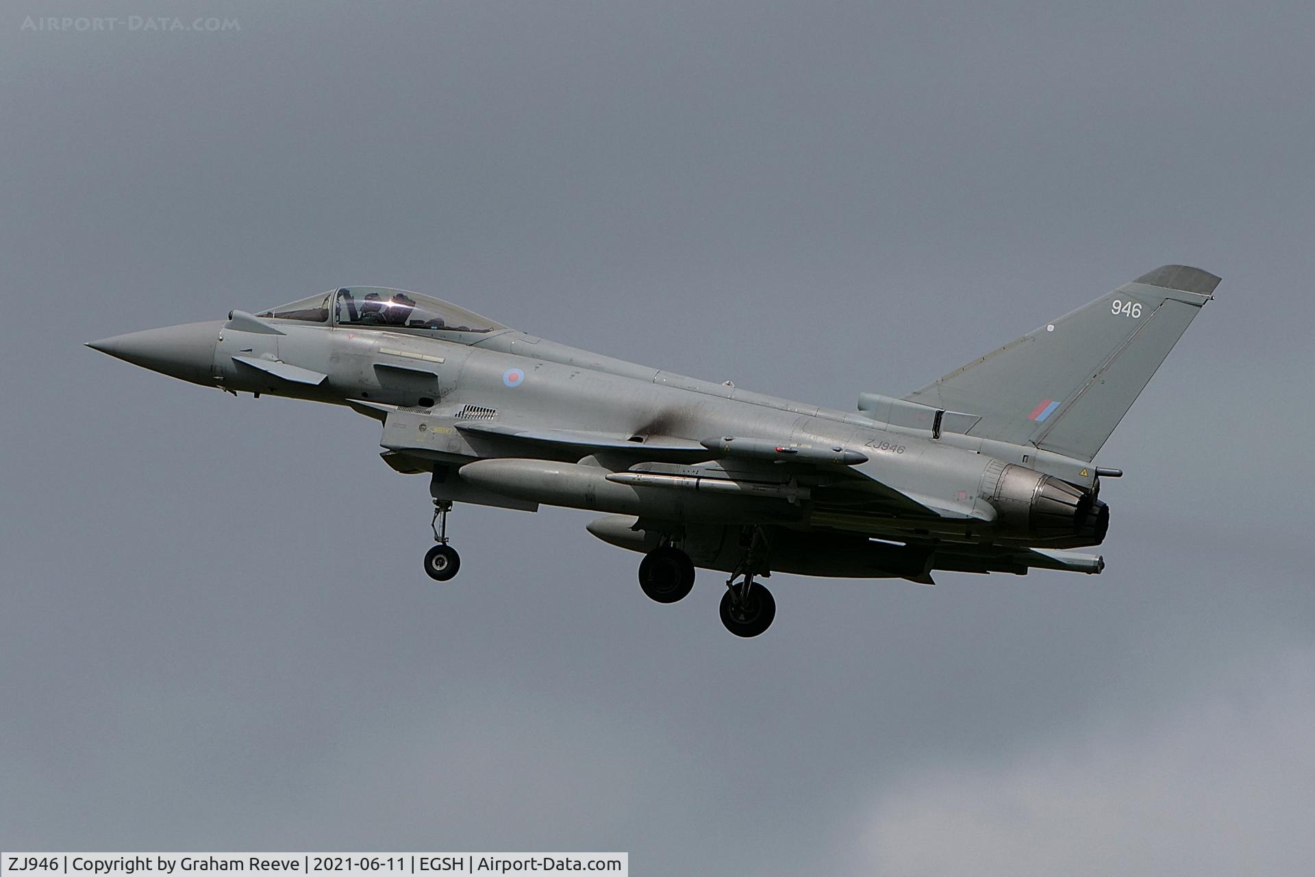 ZJ946, 2008 Eurofighter EF-2000 Typhoon FGR.4 C/N BS039, On approach to Norwich.