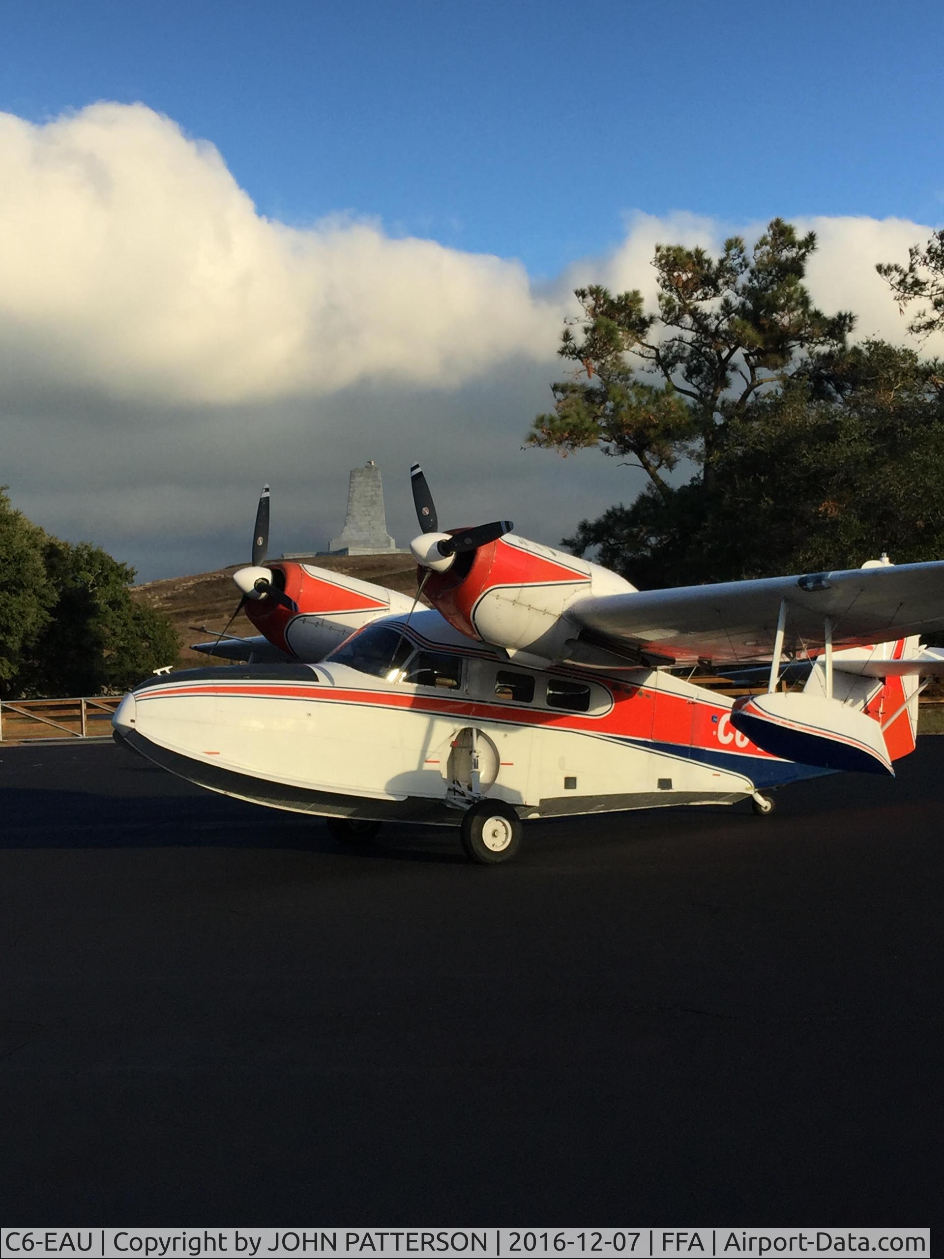 C6-EAU, 1943 Grumman G-44A Widgeon C/N 1311, C6-EAU at the Wright Brothers Monument 7 December 2016. We were on the way from Toronto to Abaco, Bahamas.