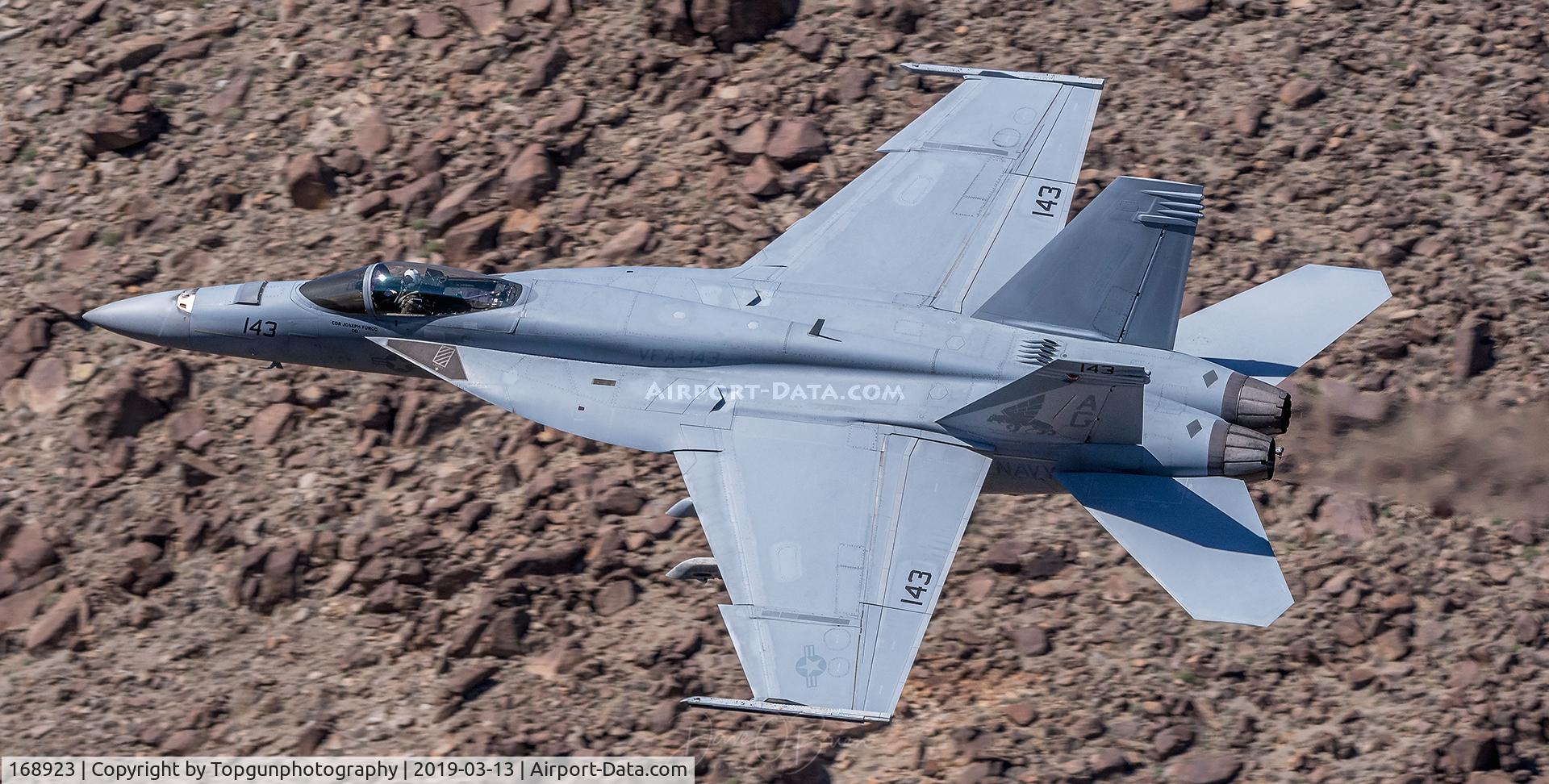 168923, Boeing F/A-18E Super Hornet C/N E282, NIGHT31 VFA-143 Pukin Dogs out of NAS Oceana flying through Star Wars Canyon