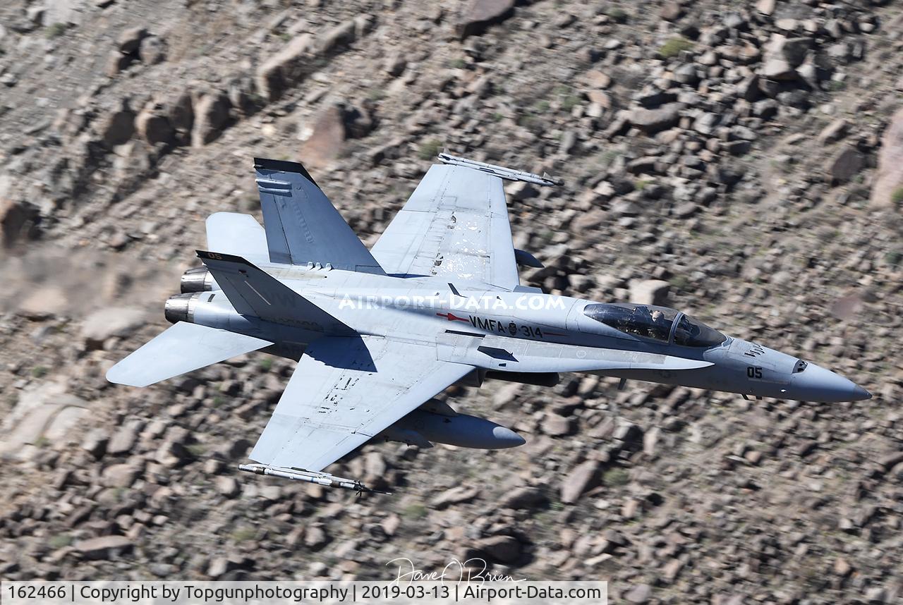 162466, McDonnell Douglas F/A-18A Hornet C/N 321/A266, Marine Hornet from VMFA-314 Black Nights out of MCAS Miramar cutting through Star Wars Canyon