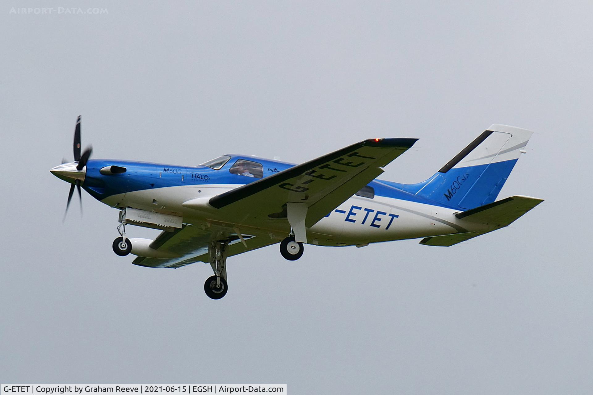 G-ETET, 2019 Piper PA-46 600TP Meridian 600 C/N 4698107, On approach to Norwich.
