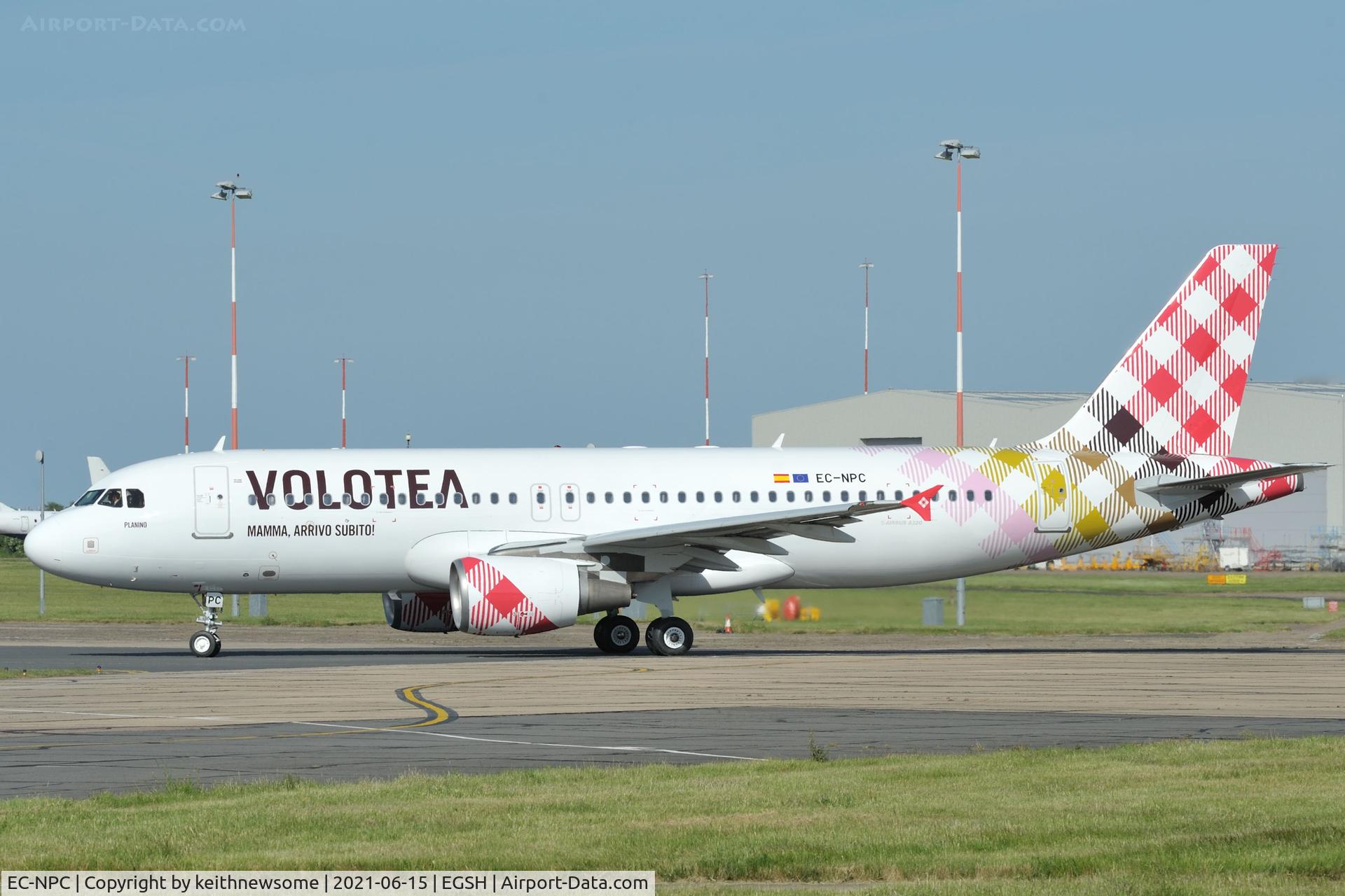 EC-NPC, 2009 Airbus A320-214 C/N 3931, Leaving Norwich for Venice following paintwork.