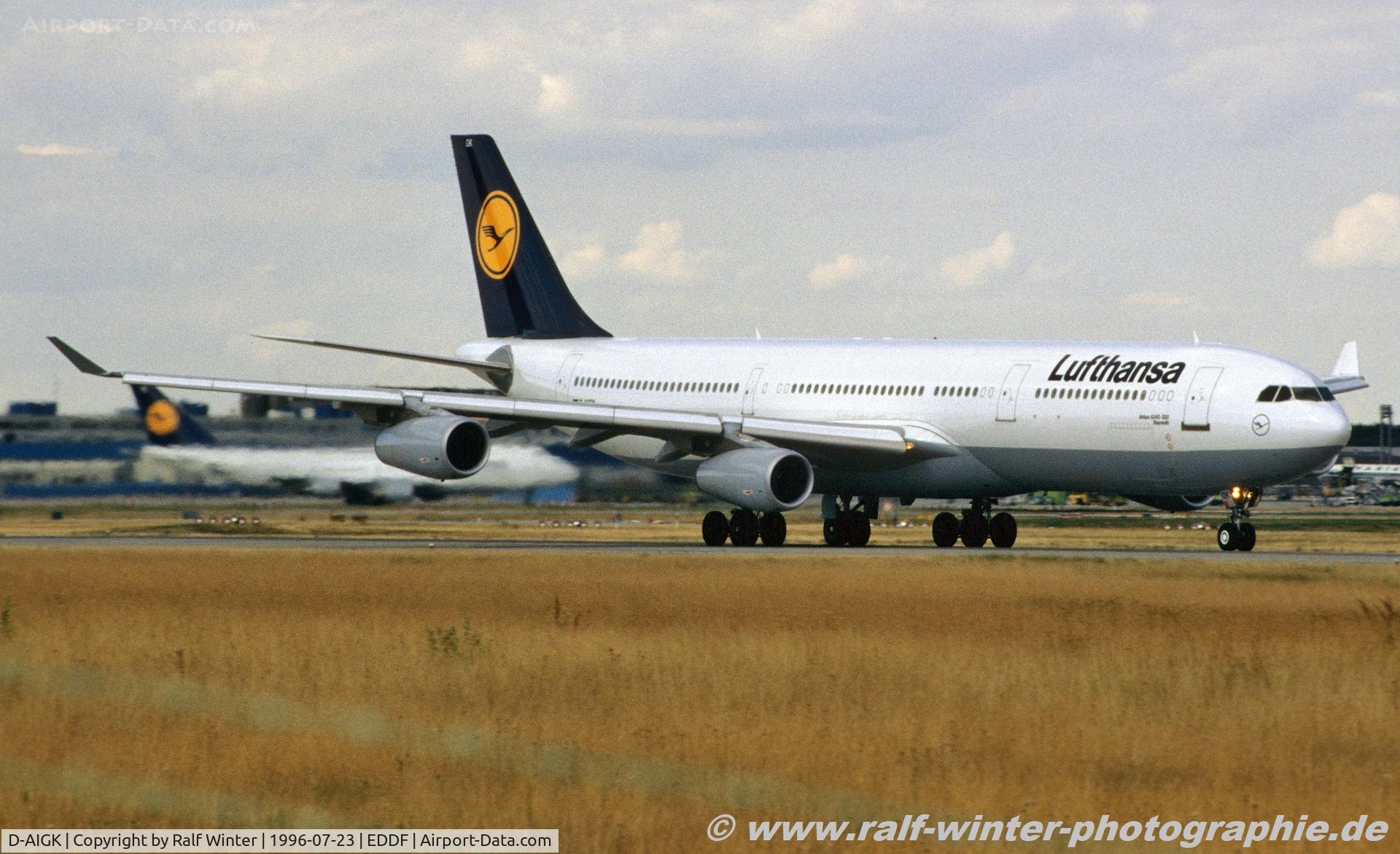 D-AIGK, 1994 Airbus A340-311 C/N 056, Airbus A340-311 - LH DLH Lufthansa 'Bayreuth' - 56 - D-AIGK - 23.07.1996 - FRA