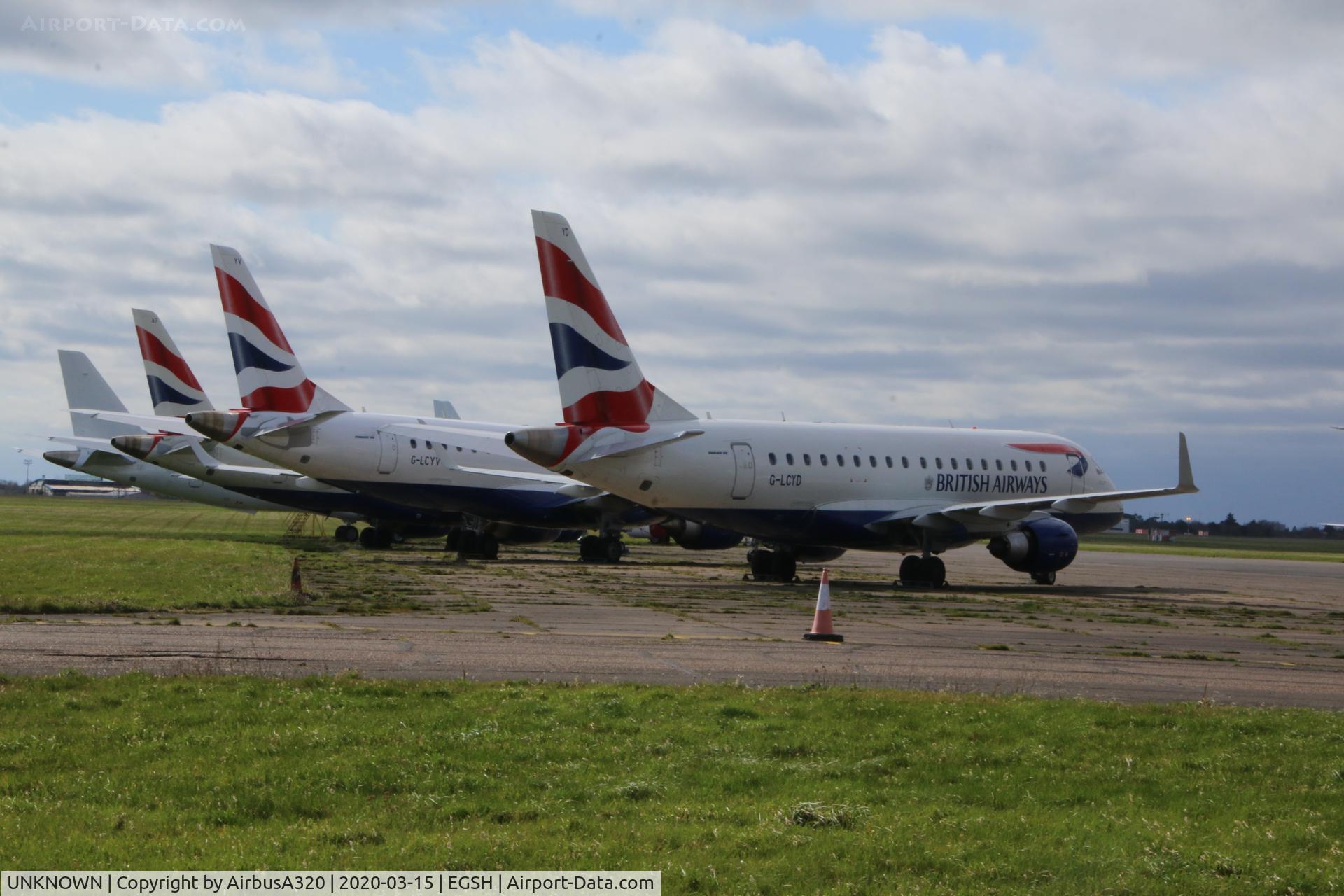 UNKNOWN, Airliners Various C/N Unknown, Due to the Coronavirus  BA have temp stored some aircraft5 have so far joined us at Norwich, North Side when this pic was took stood G-LCYD, G-LCYV, G-LCAB