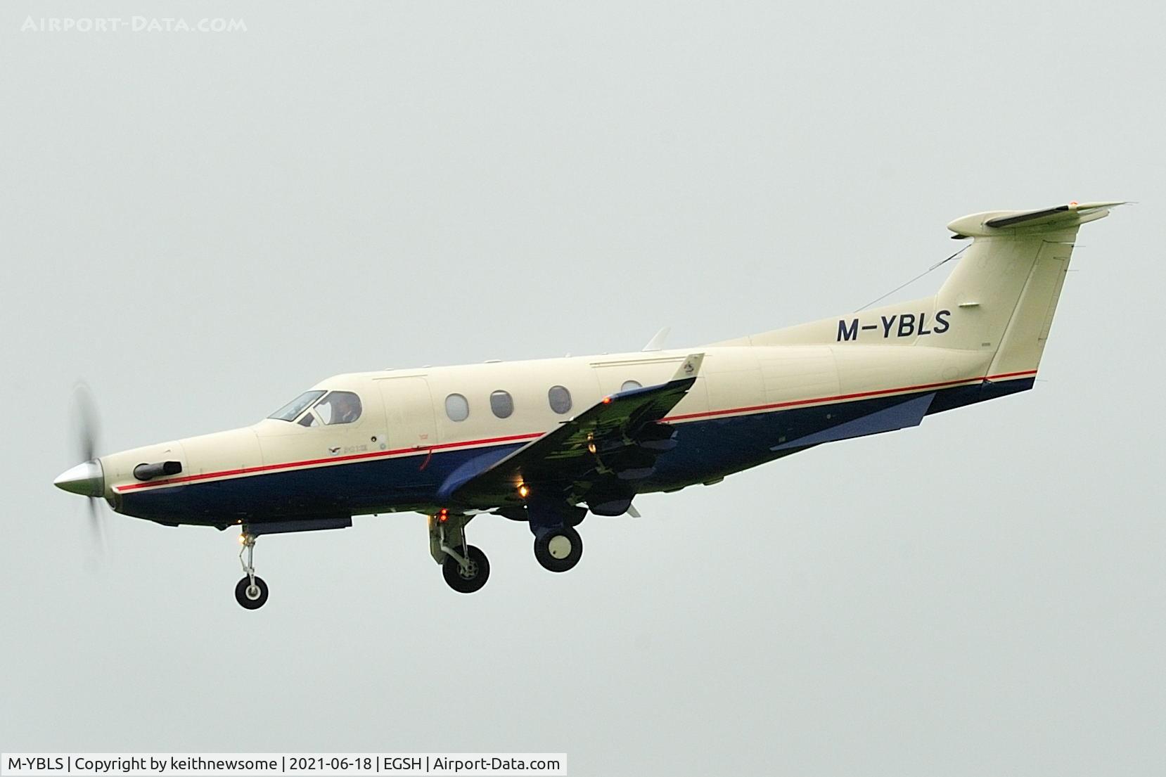 M-YBLS, 1997 Pilatus PC-12/45 C/N 176, Arriving at Norwich.