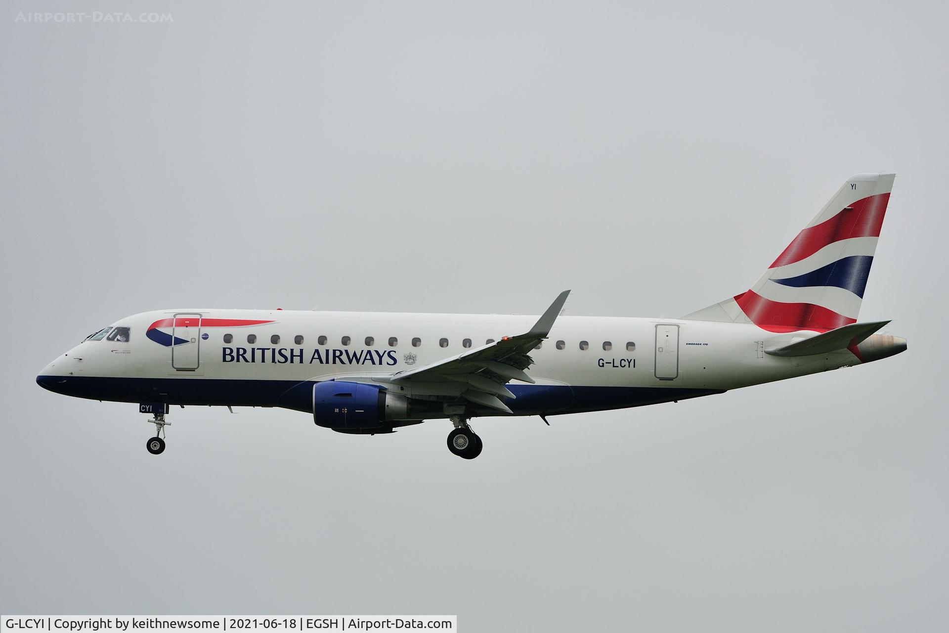 G-LCYI, 2010 Embraer 170STD (ERJ-170-100STD) C/N 17000305, Returning to Norwich following air test.