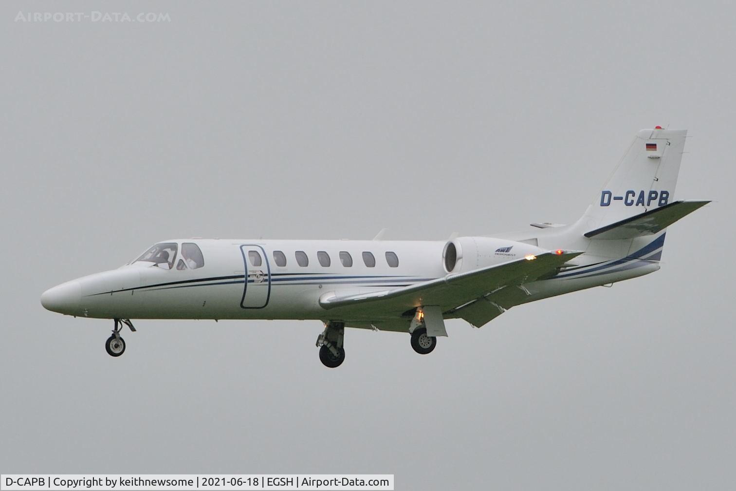 D-CAPB, 2009 Cessna 560 Citation Encore+ C/N 560-0816, Arriving at Norwich.