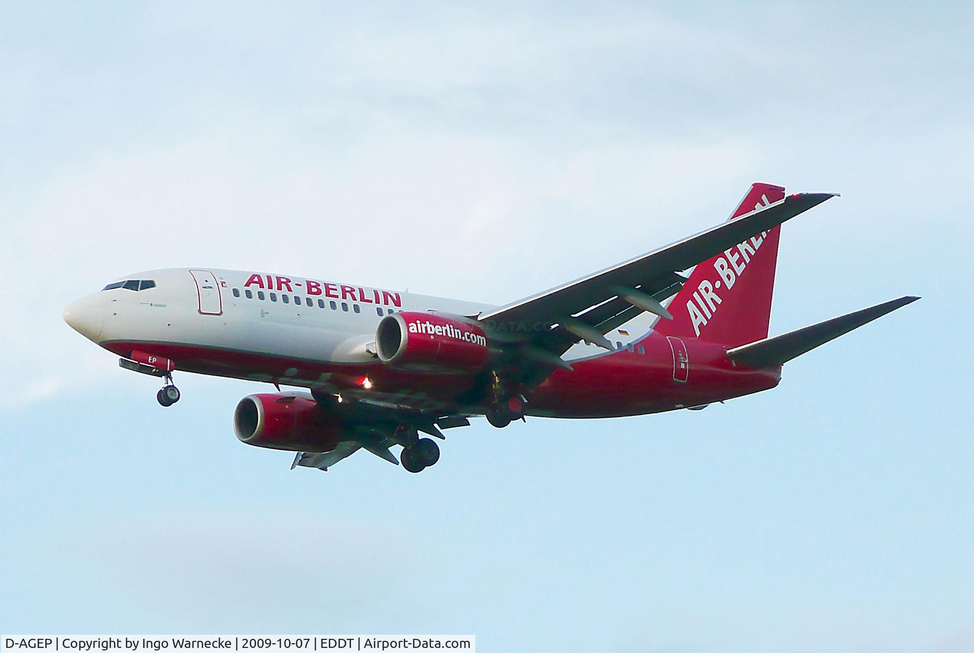 D-AGEP, 1998 Boeing 737-75B C/N 28102, Boeing 737-75B of airberlin on final approach into Tegel airport