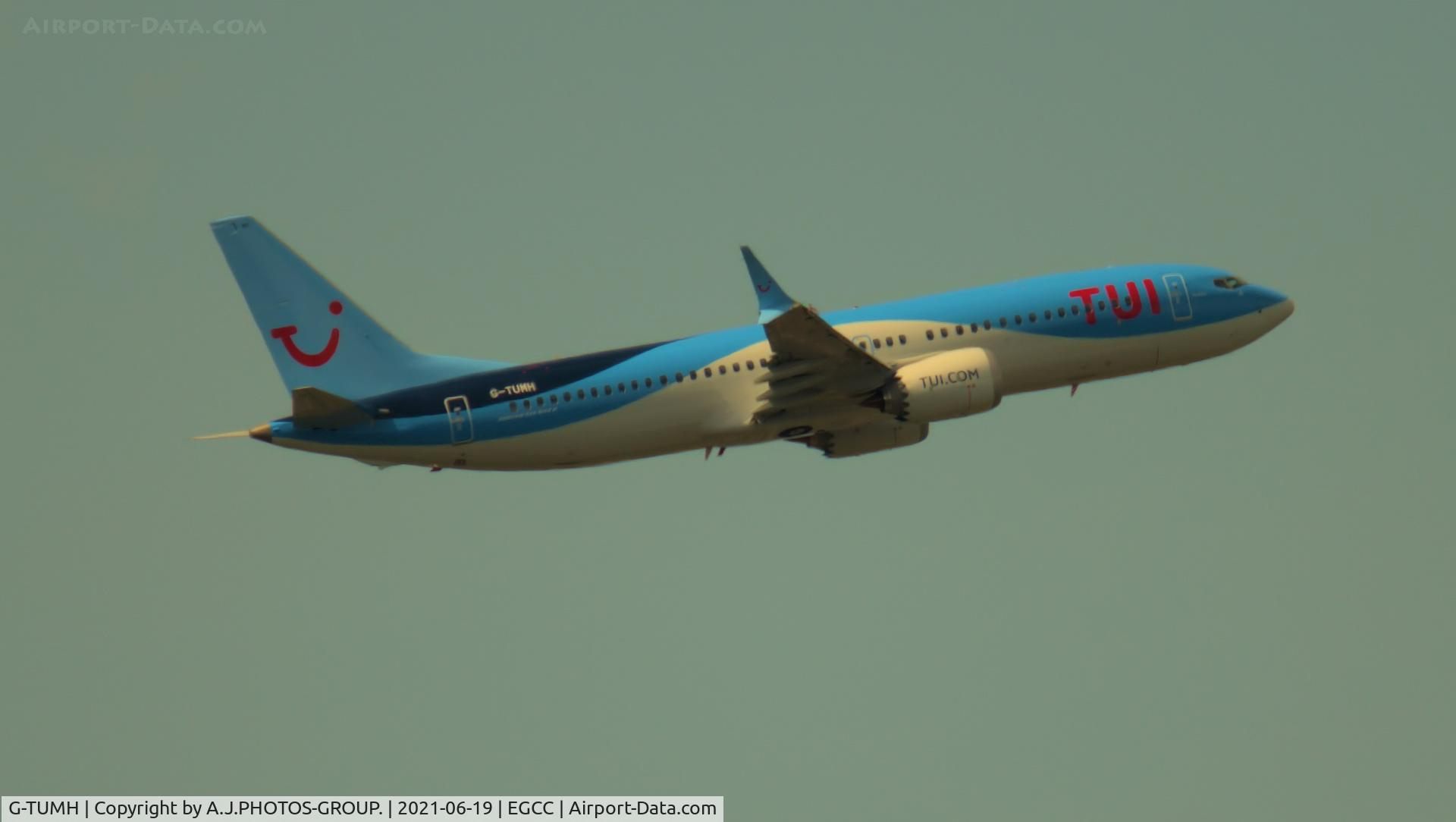 G-TUMH, 2019 Boeing 737-8 MAX C/N 44602, just taken off from 05L.