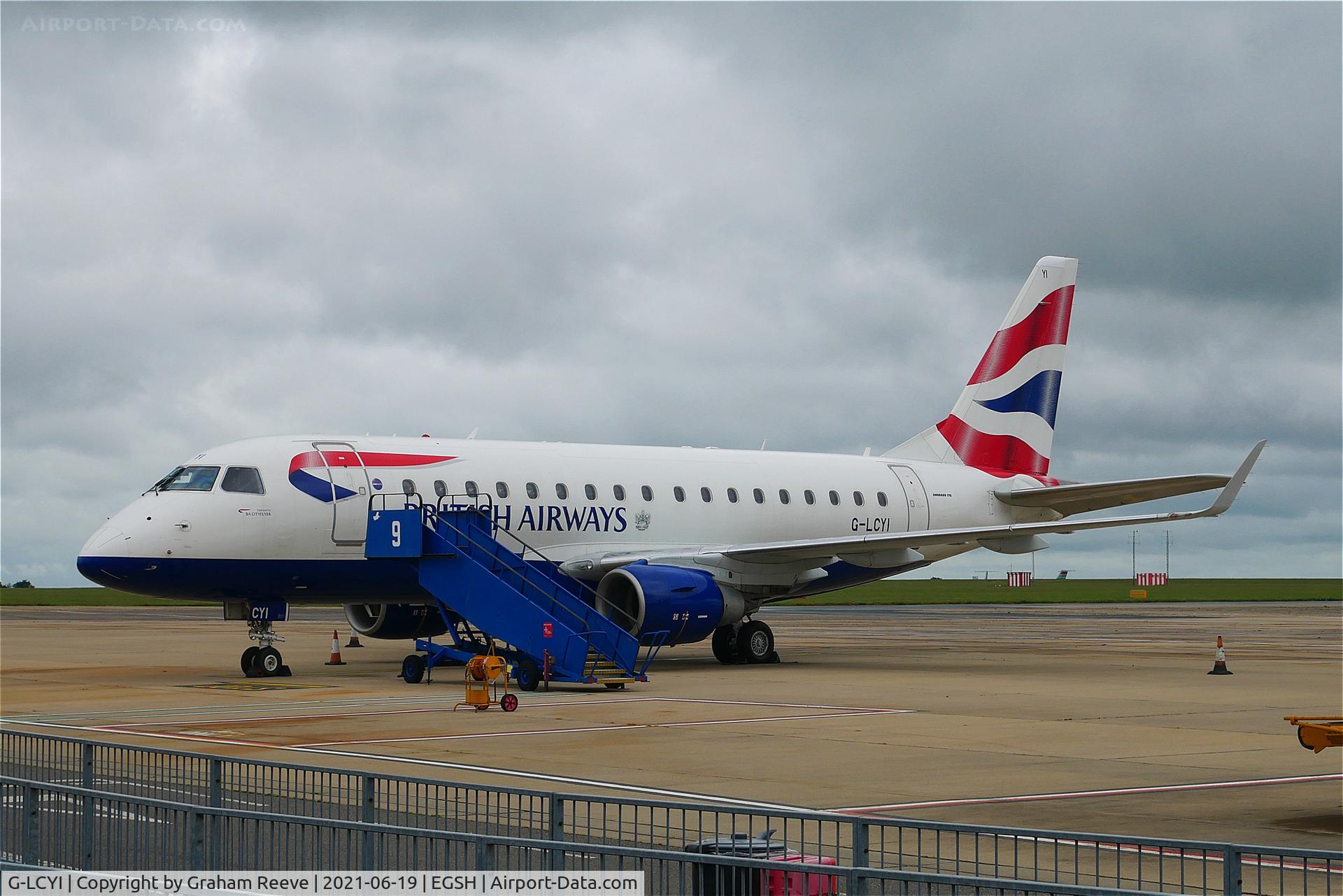 G-LCYI, 2010 Embraer 170STD (ERJ-170-100STD) C/N 17000305, On stand at Norwich.