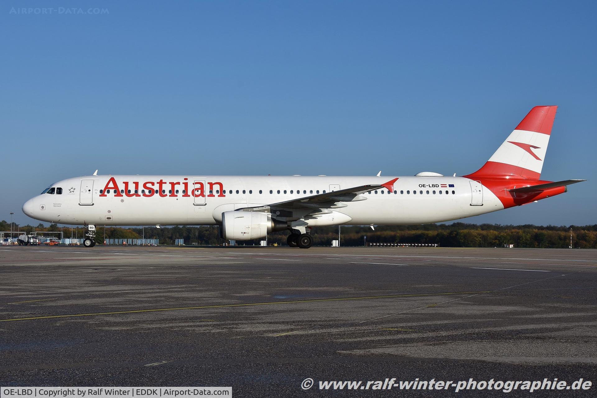 OE-LBD, 1998 Airbus A321-211 C/N 920, Airbus A321-211 - OS AUA Austrian Airlines 'Steiriisches Weinland' - 920 - OE-LBD - 31.10.2019 - CGN