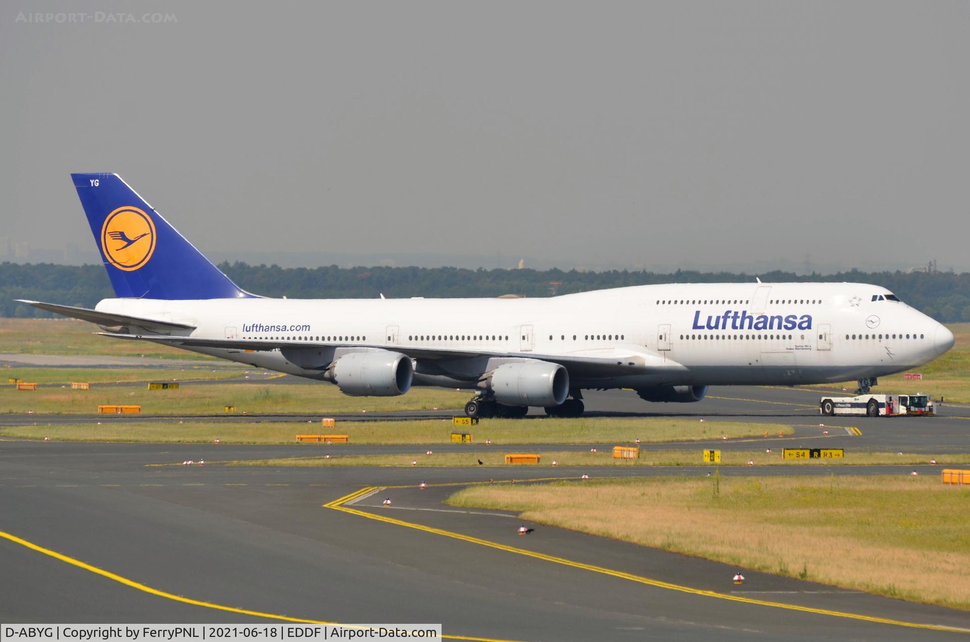 D-ABYG, 2013 Boeing 747-830 C/N 37831, Lufthansa B748 under tow